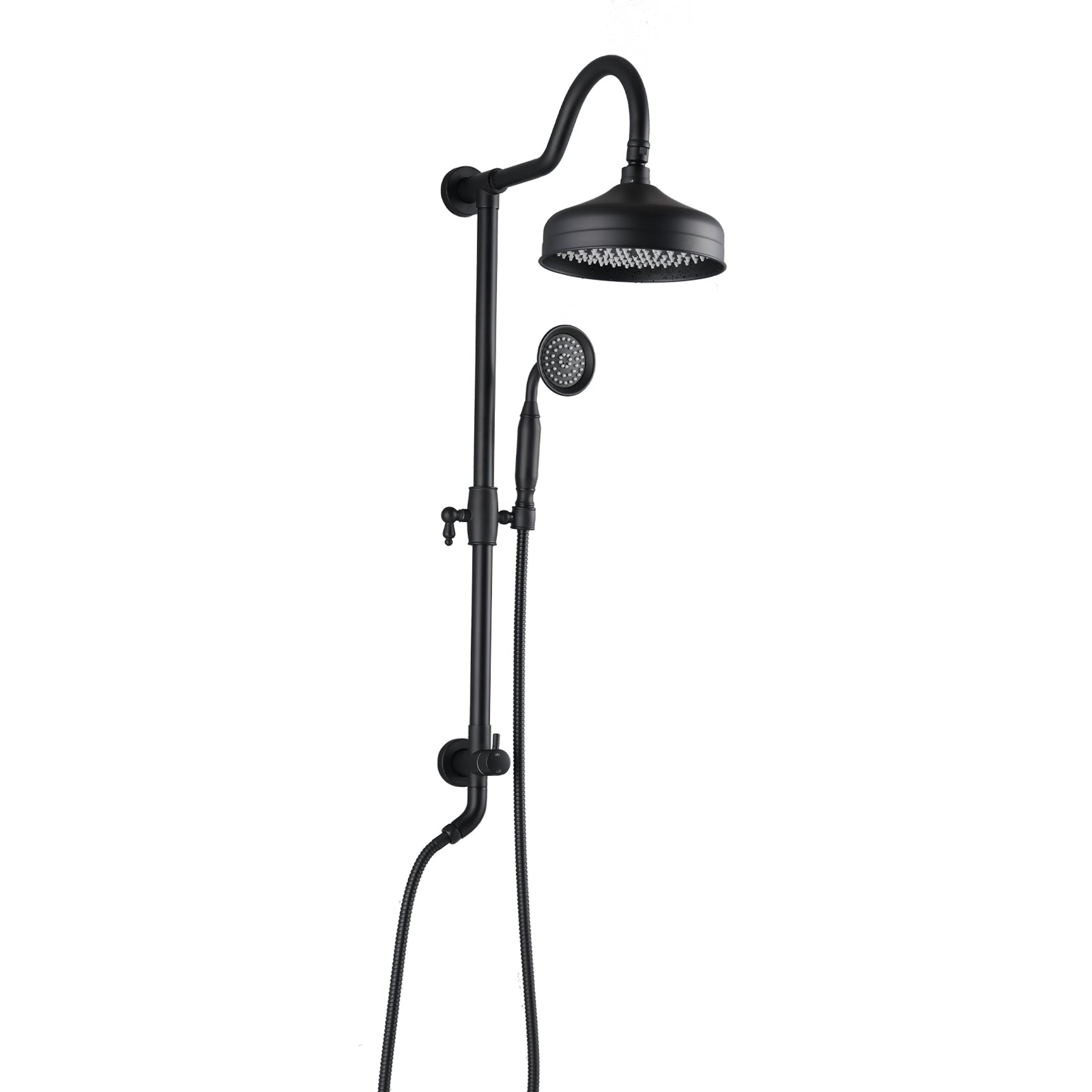 Matte Black 8" Rain Showerhead with Handheld Sprayer Slide Bar (Valve Trim Kit Not Included)--1