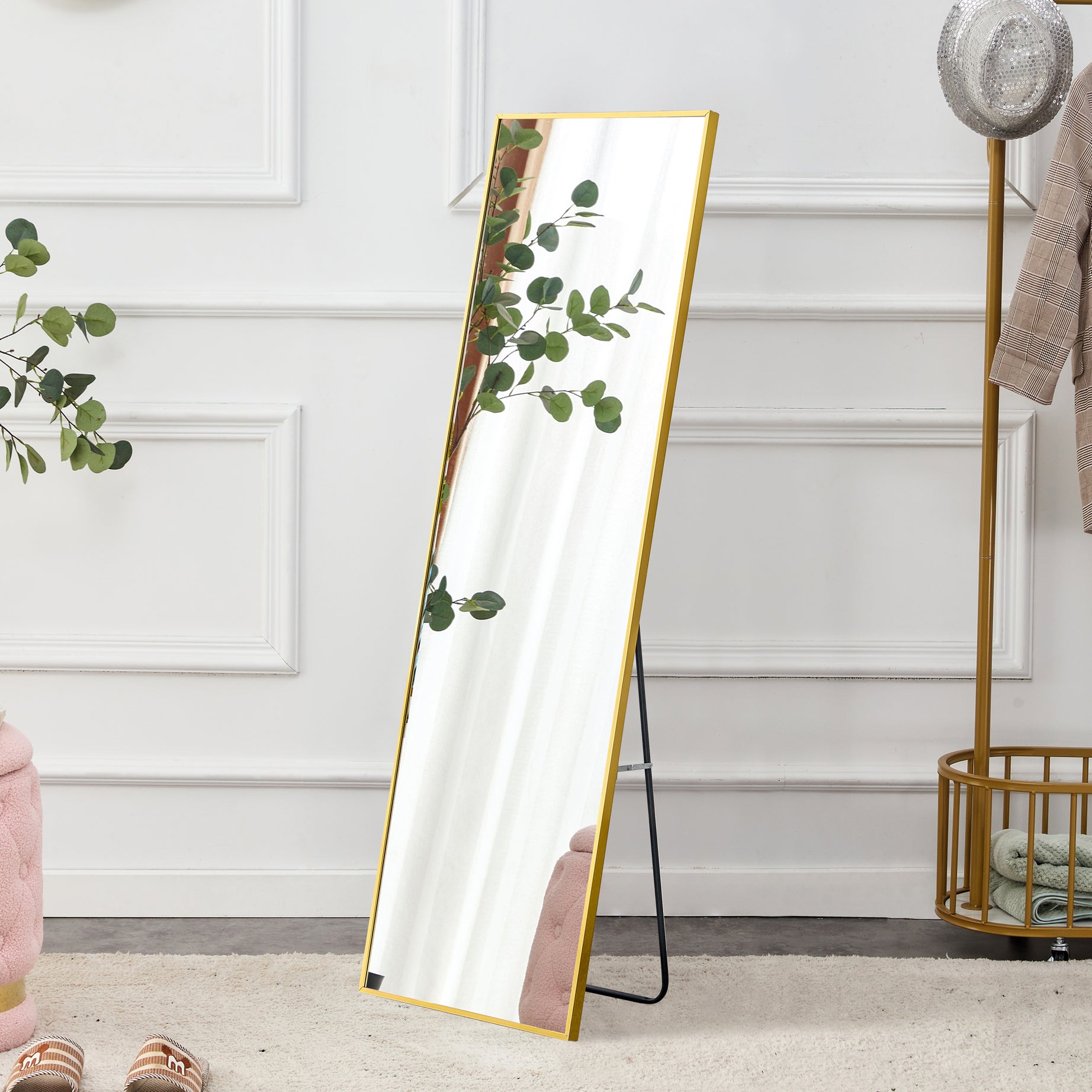 The 4rd generation aluminum alloy metal frame wall mounted full body mirror, bathroom makeup mirror, bedroom entrance, decorative mirror, quality upgrade, 59 "* 15.7"W1151125156--1