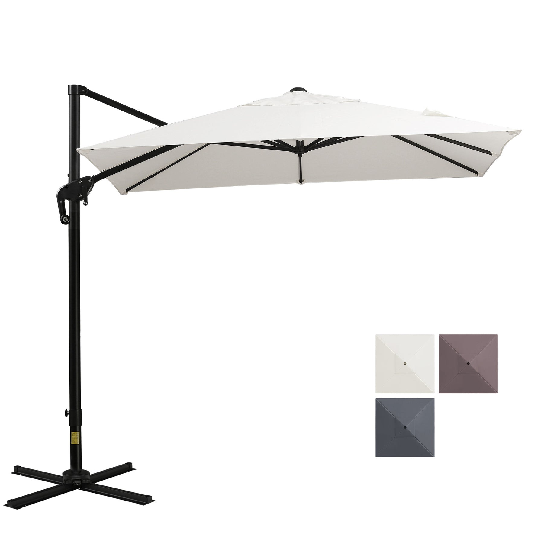 Outsunny 8FT Cantilever Patio Umbrella, Square Outdoor Offset Umbrella with 360° Rotation, Aluminum Hanging Umbrella with 3-Position Tilt, Crank & Cross Base for Garden, Cream White--1