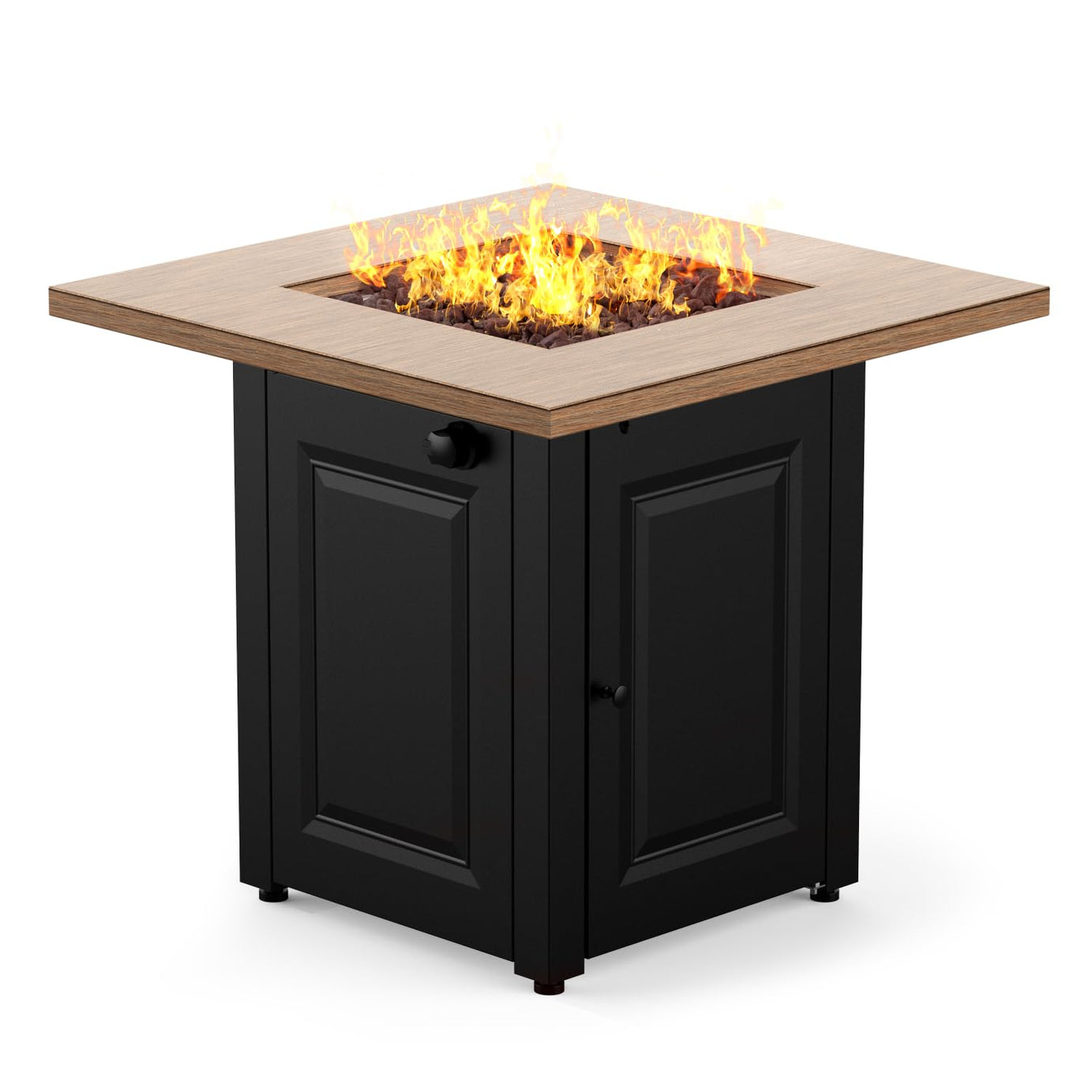 28In Gas Fire Pit Table, 50000 BTU Propane Fire Pit Table with Lid & Lava Rocks, Flame-Out Protection,Wood Grain Black--1