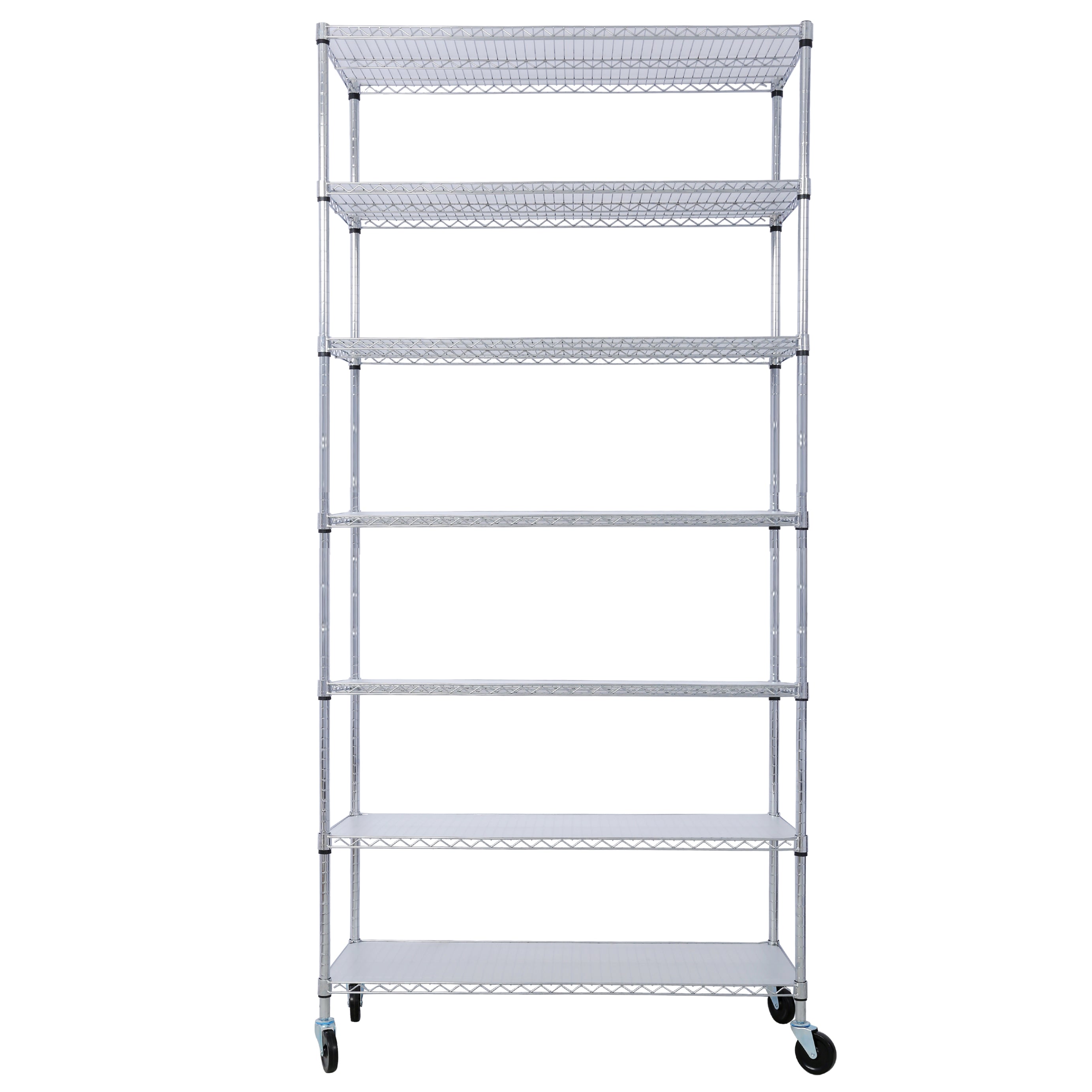 7 Tier Metal Shelf Wire Shelving Unit, 2450lbs Heavy Duty Adjustable Storage Rack with Wheels & Shelf Liners for Closet Kitchen Garage Basement Commercial Shelving - 81.5" H x 48" L x 18" D chrome--1