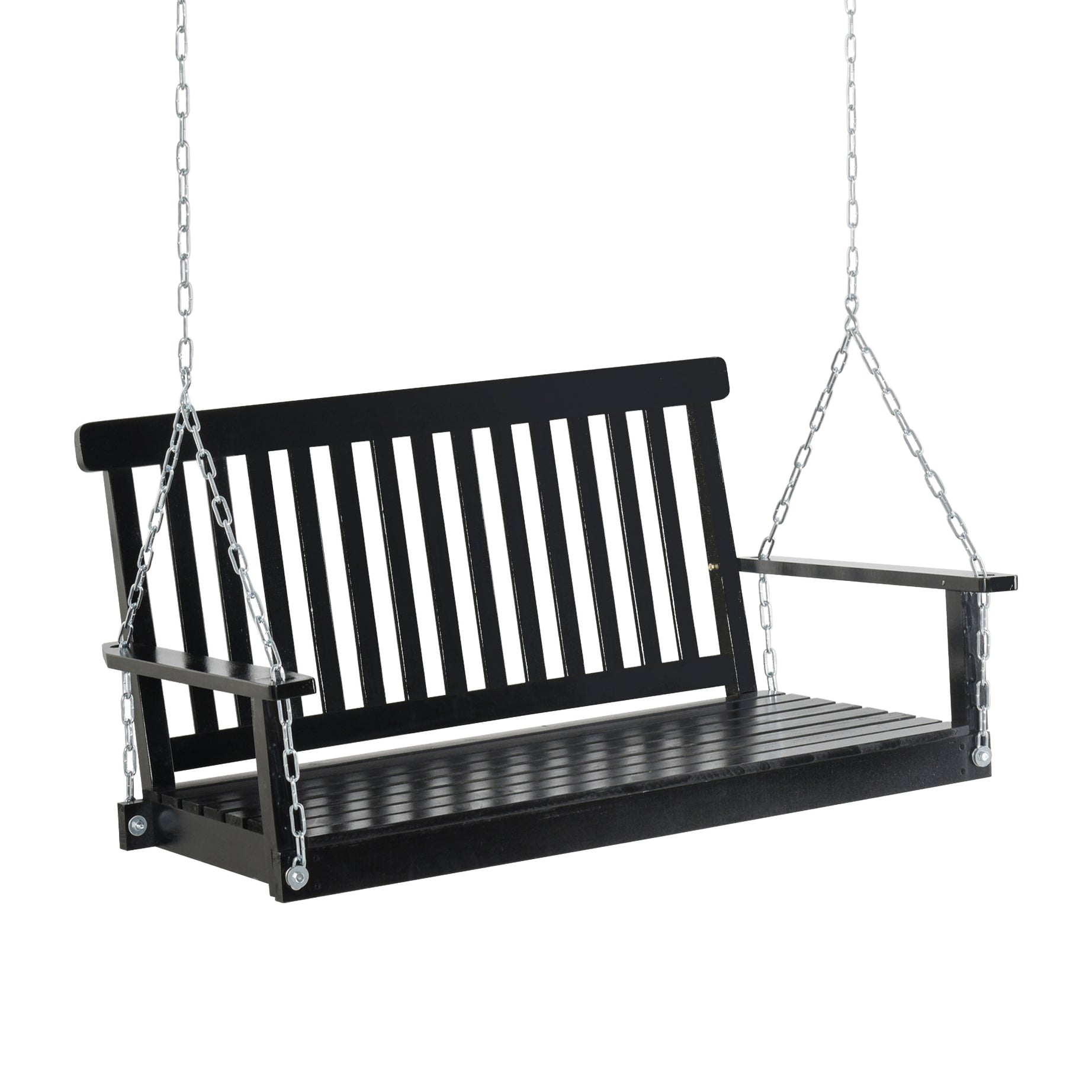 Outsunny 2-Seater Hanging Porch Swing Outdoor Patio Swing Chair Seat with Slatted Build and Chains, 440lbs Weight Capacity, Black--1