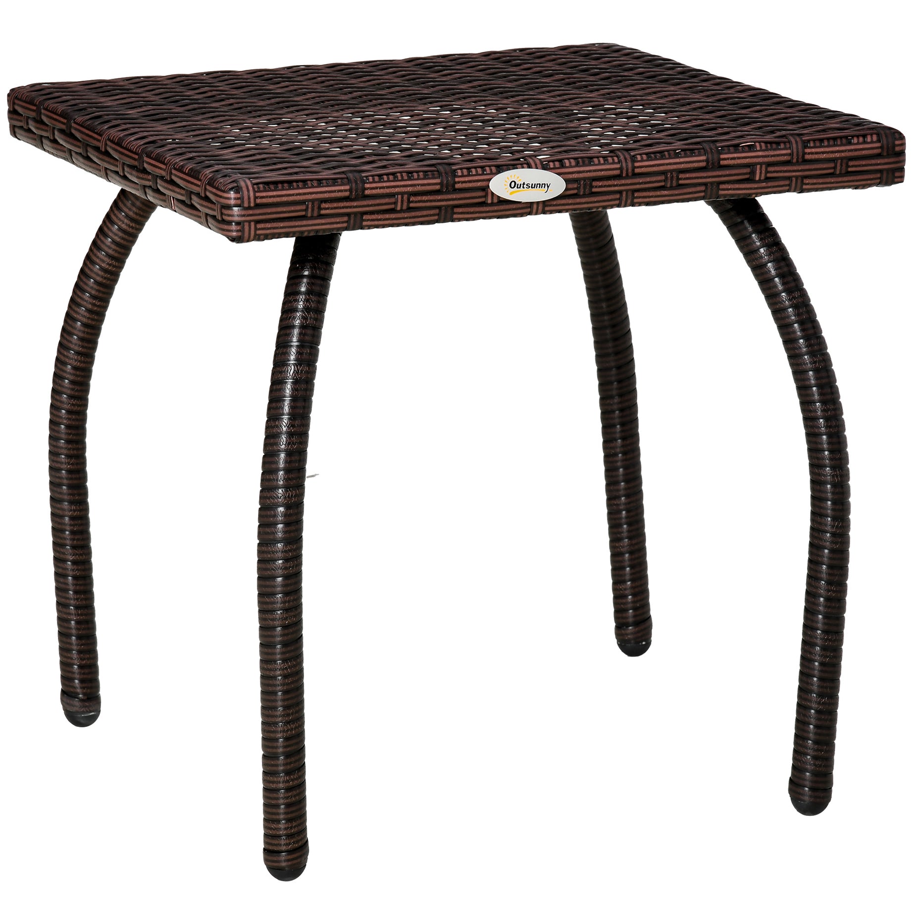 Outdoor PE Wicker Side Table, Small Square Rattan End Table, All-Weather Material Coffee Table for Garden, Balcony, Backyard, Brown--1