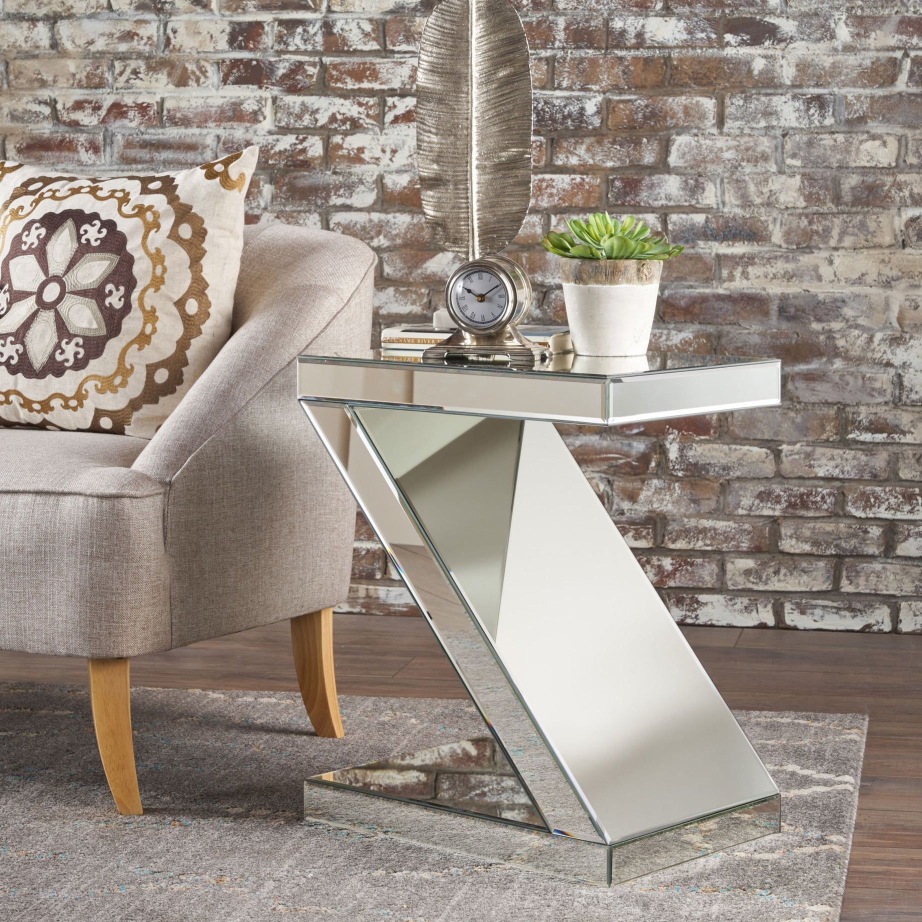 Z-Shaped Mirrored Side Table, Sleek Contemporary Design with Reflective Mirror Surface, Stylish, Functional,  Elegant, and Modern,  for Living Room, Bedroom, Office and Small Spaces--1