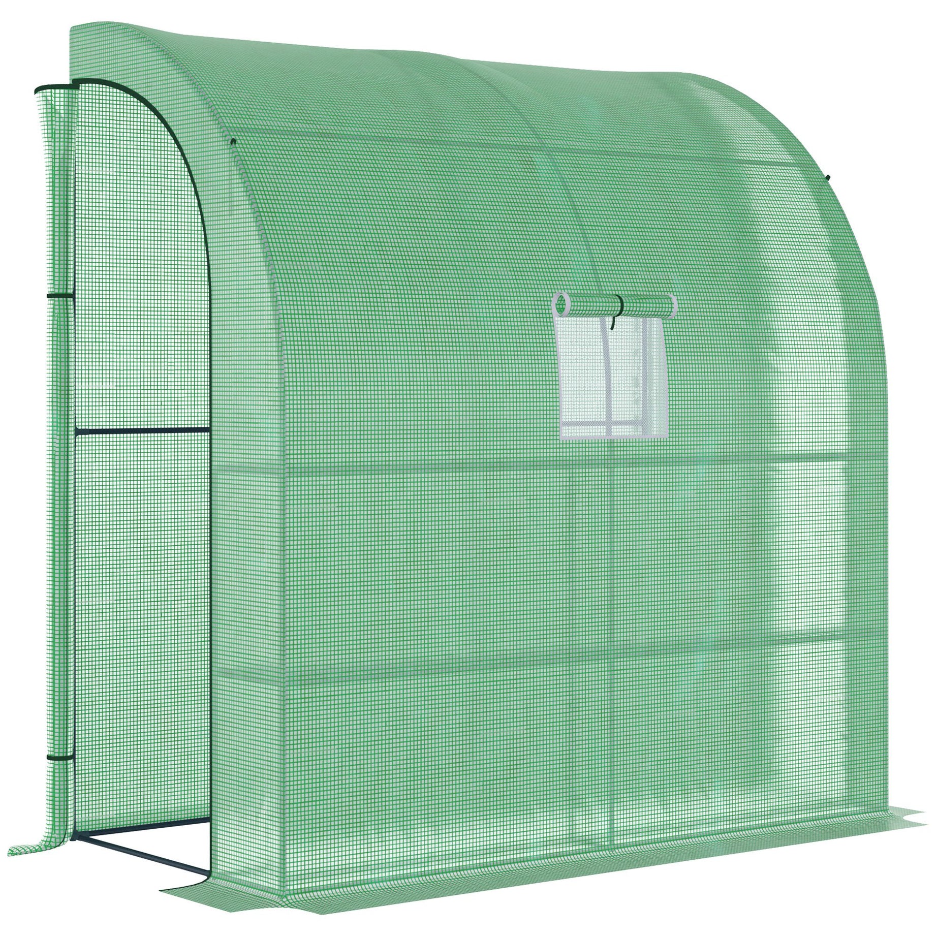 Outsunny 7' x 3' x 7' Lean to Greenhouse, Walk-In Green House, Plant Nursery with 2 Roll-up Doors and Windows, PE Cover and 3 Wire Shelves, Green--1