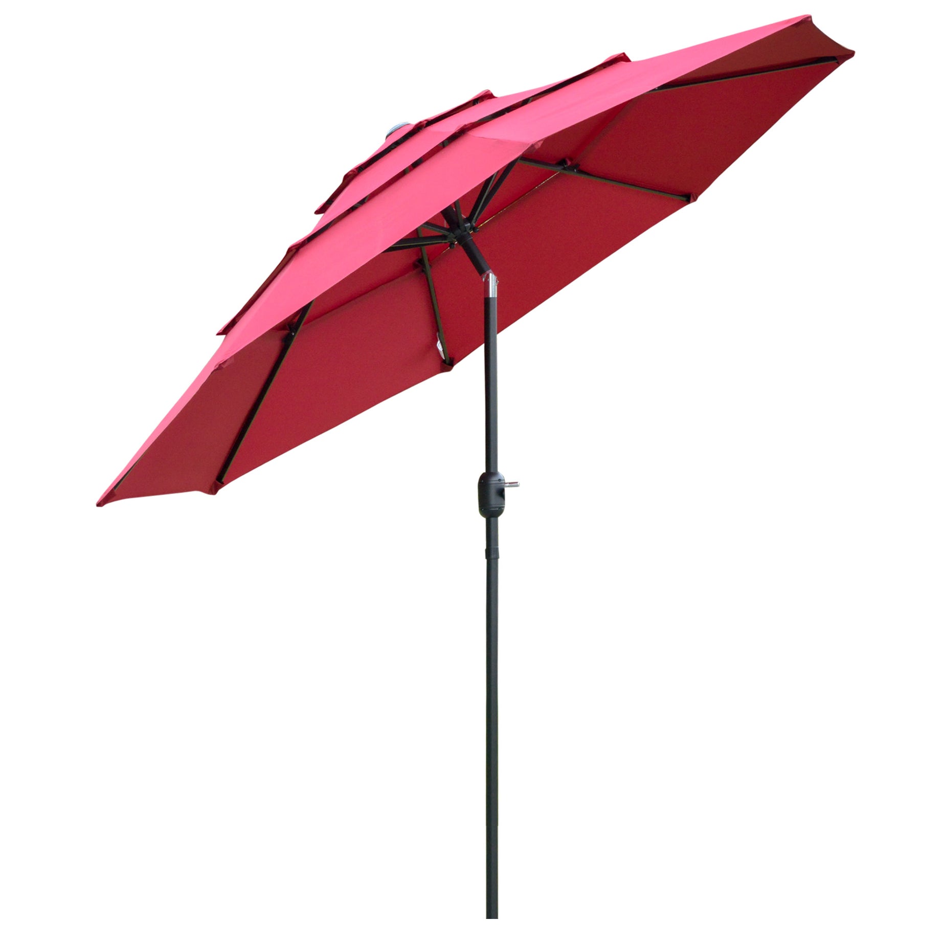 Outsunny 9FT 3 Tiers Patio Umbrella Outdoor Market Umbrella with Crank, Push Button Tilt for Deck, Backyard and Lawn, Wine Red--1