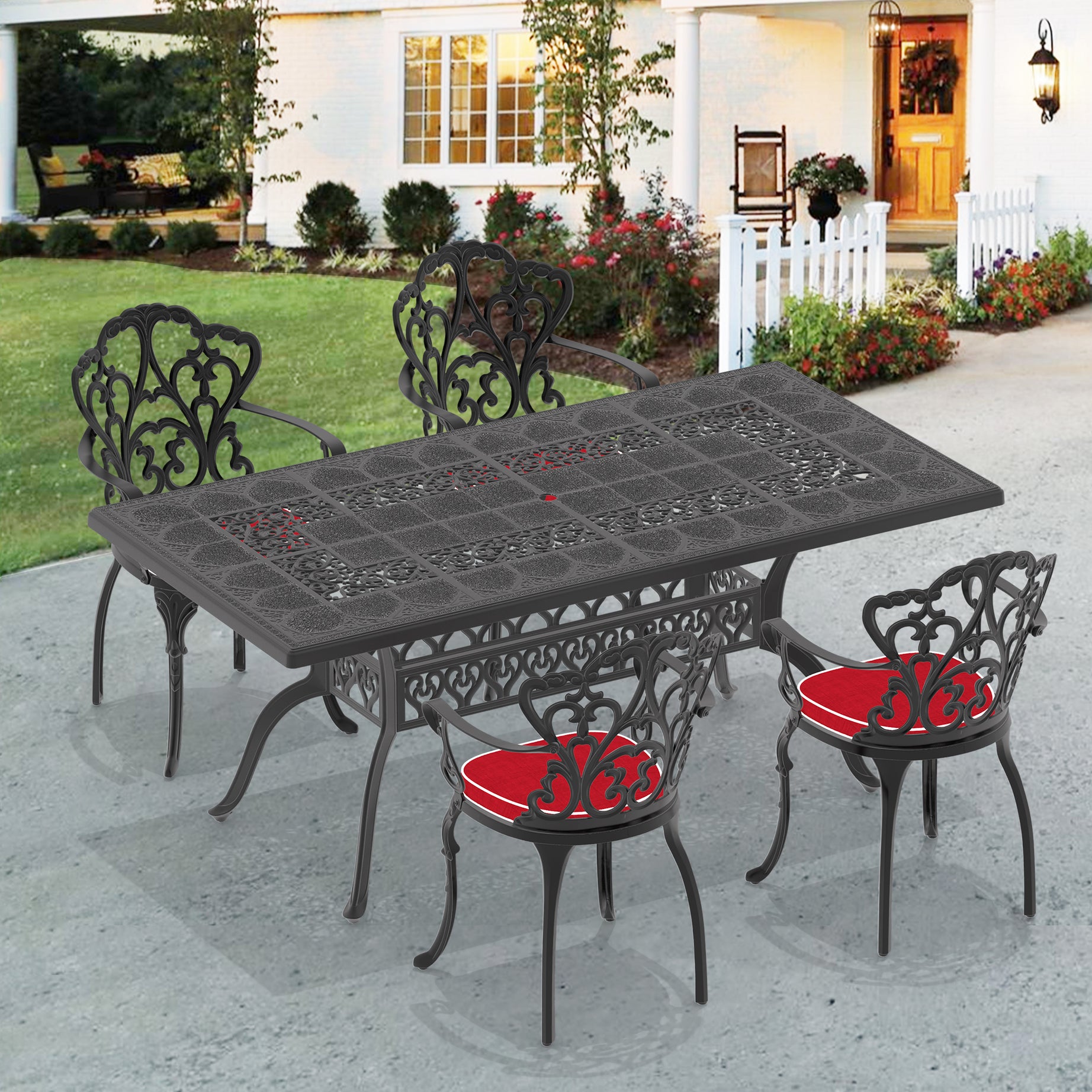 (Cushions In  Random Colors)5-Piece Set Of Cast Aluminum Patio Furniture With  Cushions--1