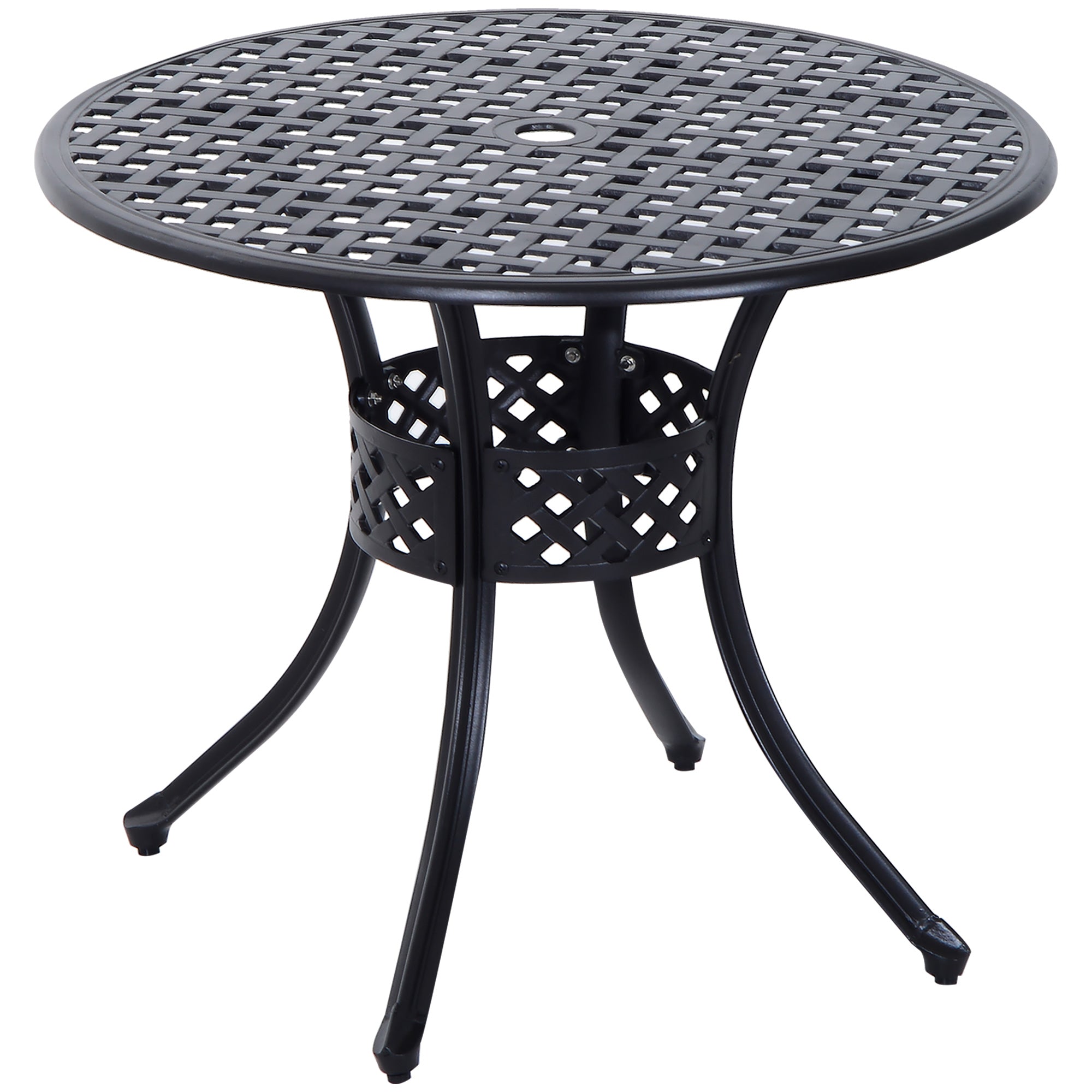 Outsunny 33" Patio Dining Table Round Cast Aluminium Outdoor Bistro Table with Umbrella Hole - Black--1