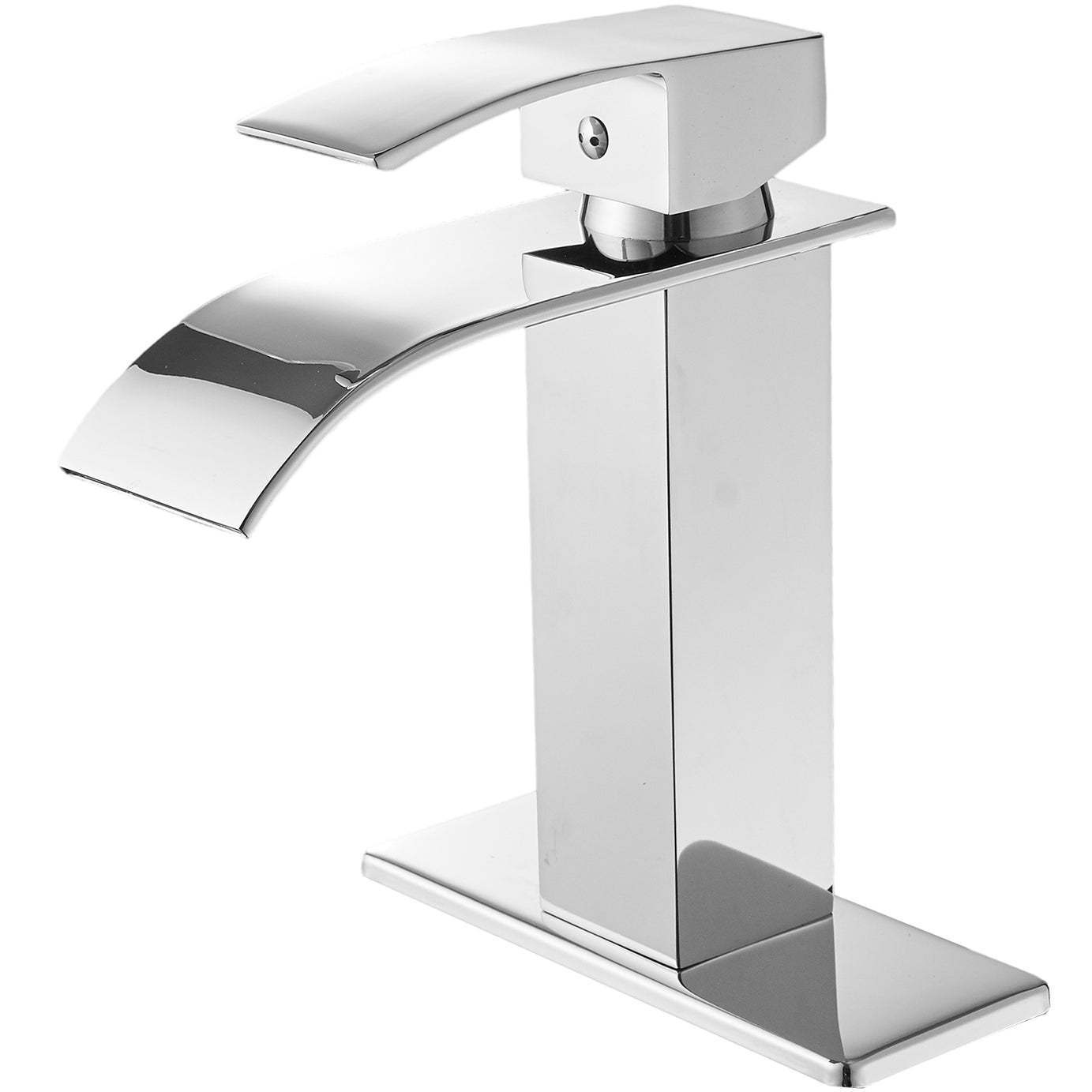 Polished Chrome Waterfall Single-Handle Low-Arc Bathroom Faucet with Drain--1