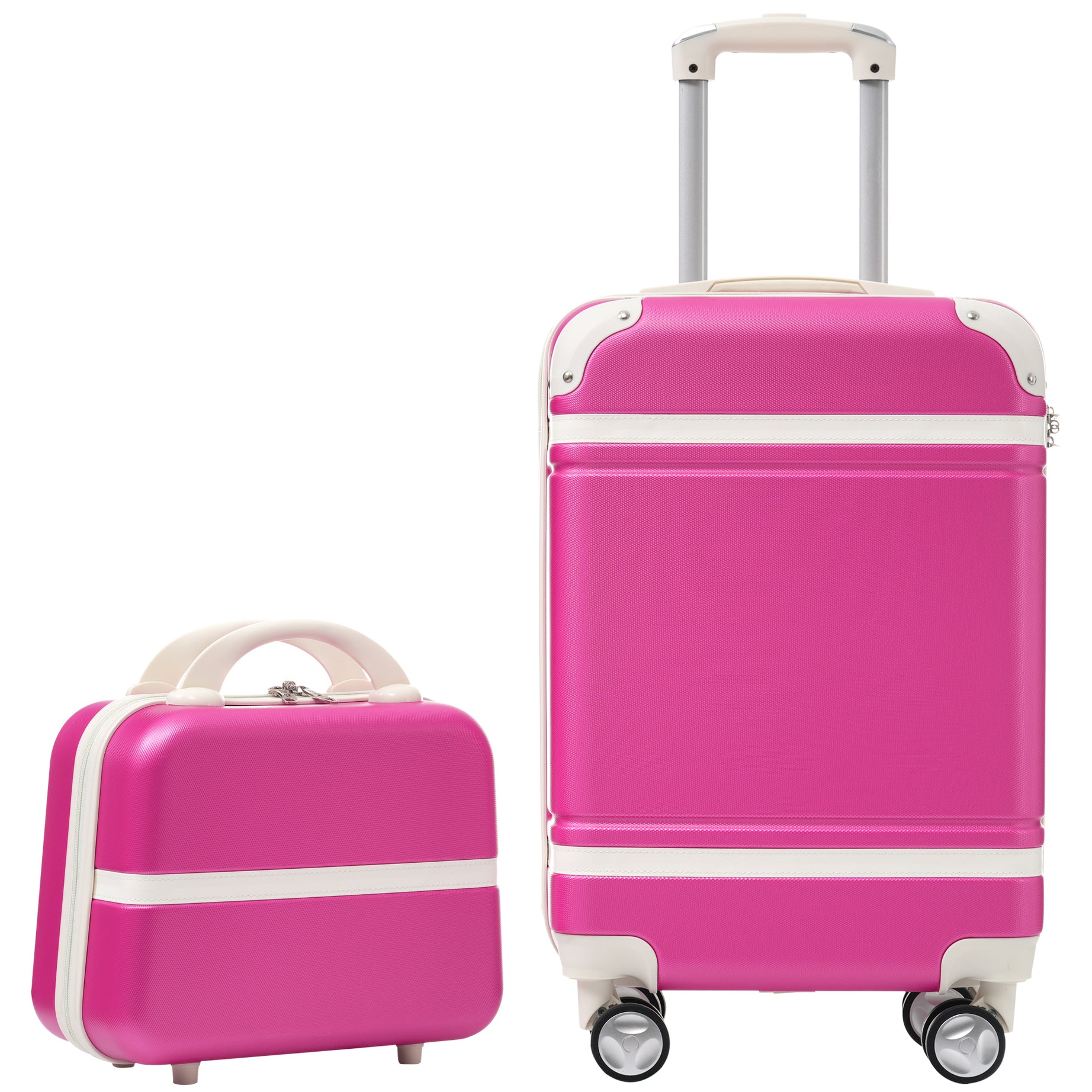 20 IN Hardside Luggage with Cosmetic Case , 2 Piece Lightweight Suitcase Set with Spinner Wheels, Carry on Vintage Luggage,Pink--1