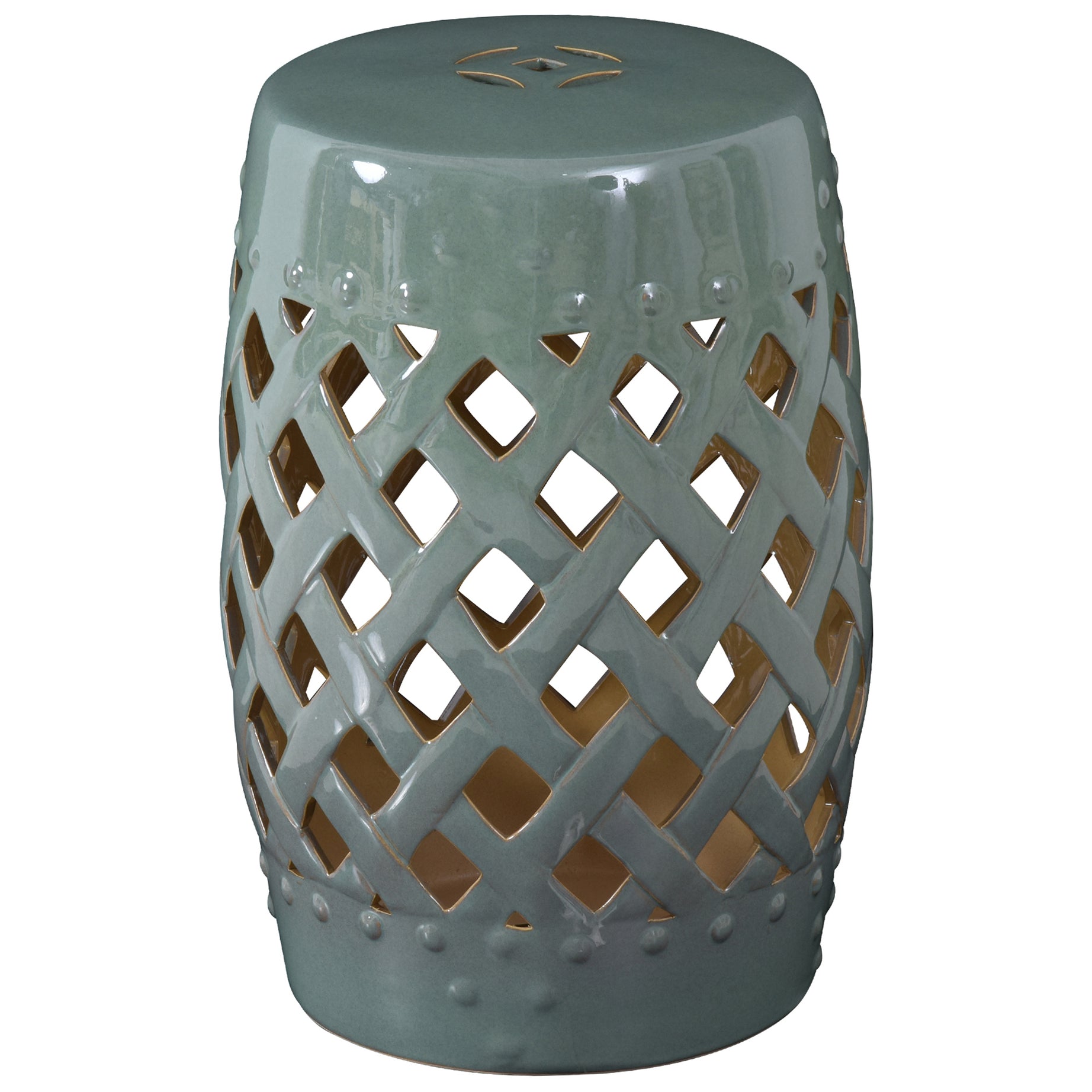 Outsunny 13" x 18" Ceramic Garden Stool with Woven Lattice Design & Glazed Strong Materials Decorative End Table, Green--1