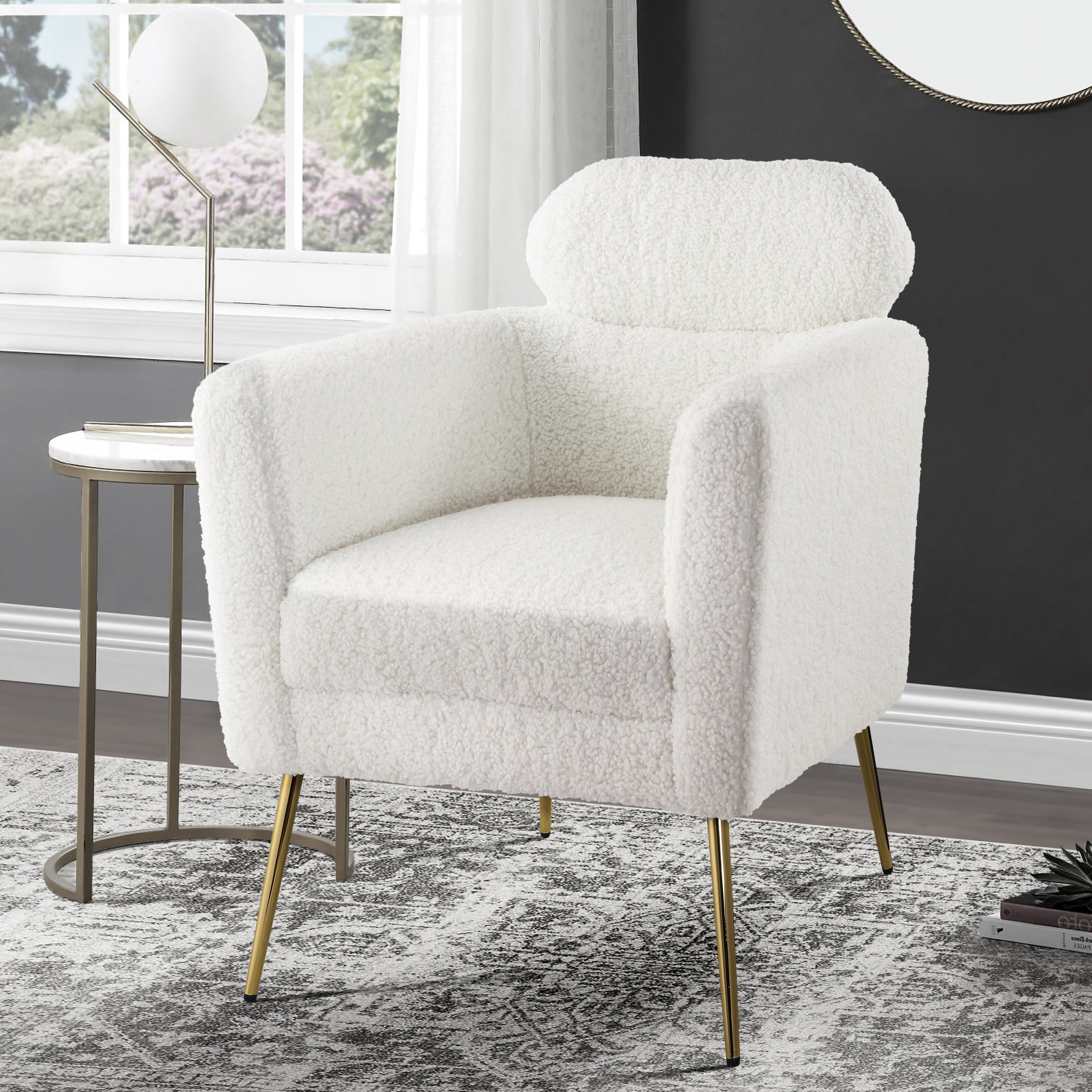 White and Gold Tight Back Accent Chair--1