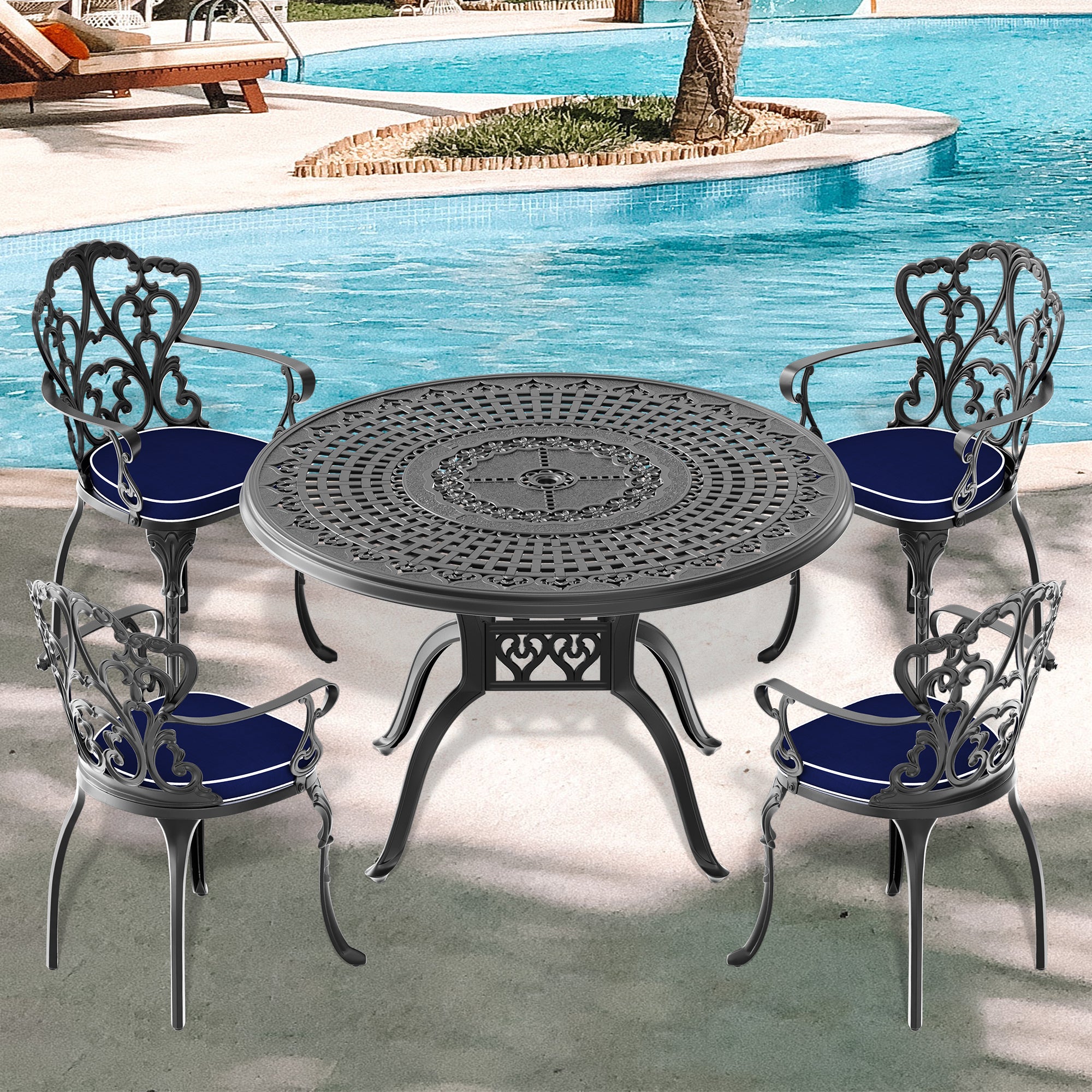 (Cushions In  Random Colors)5-Piece Set Of Cast Aluminum Patio Furniture With  Cushions--1