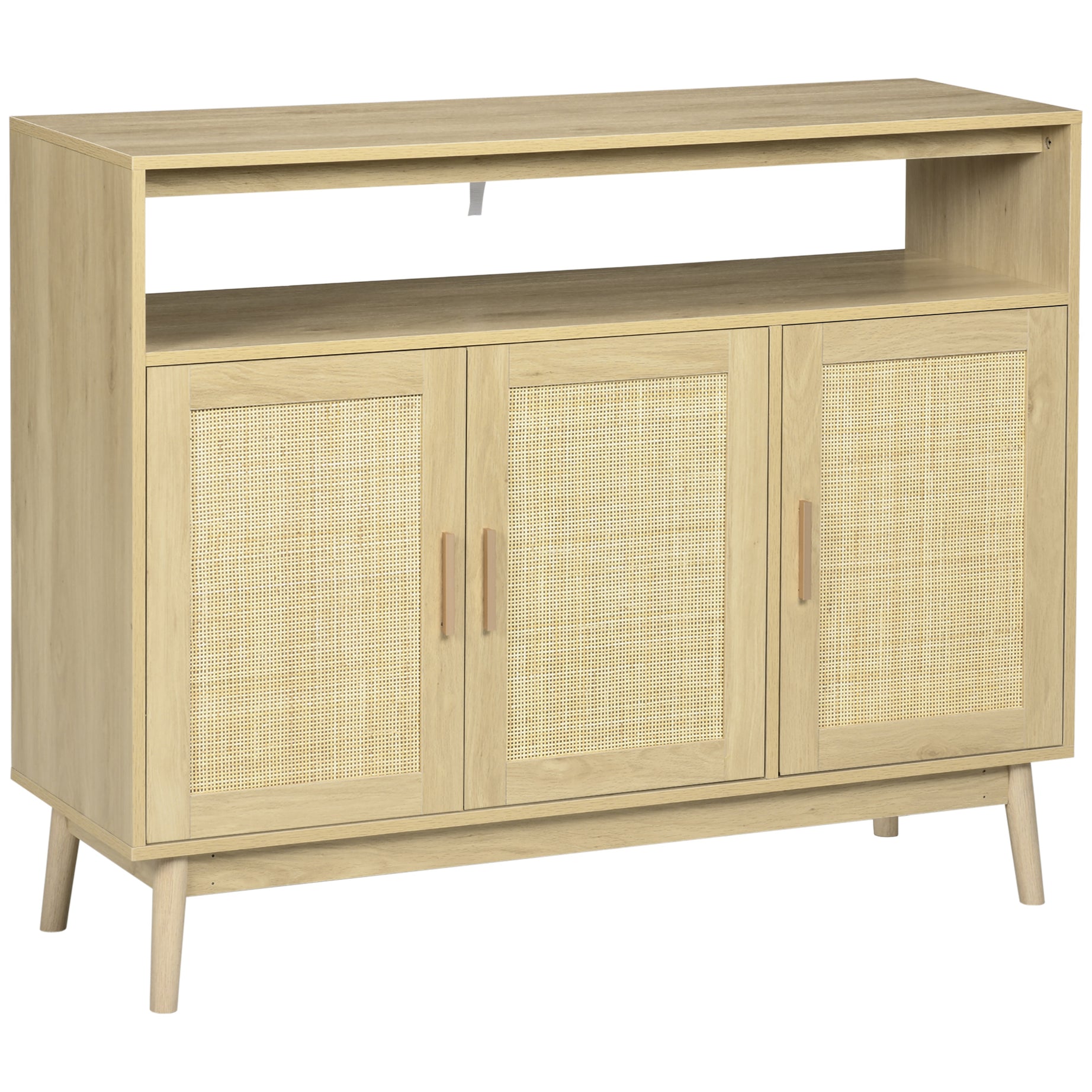 HOMCOM Boho Sideboard Buffet Cabinet with Rattan Doors, Natural--1