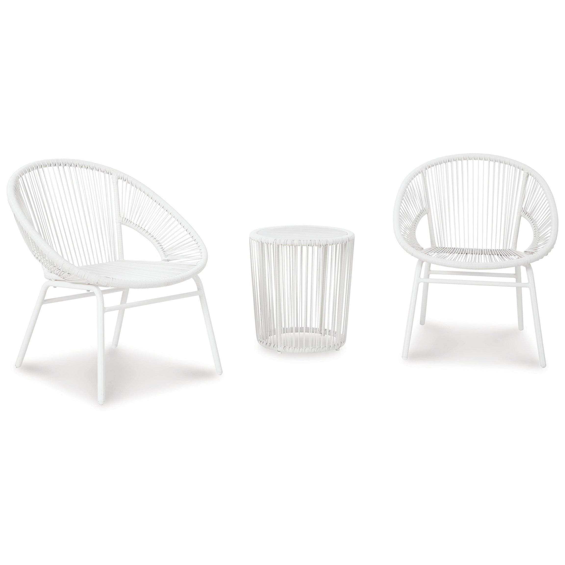 Hely 3 Piece Outdoor Table and Chairs Set, White All Weather Resin Wicker--1