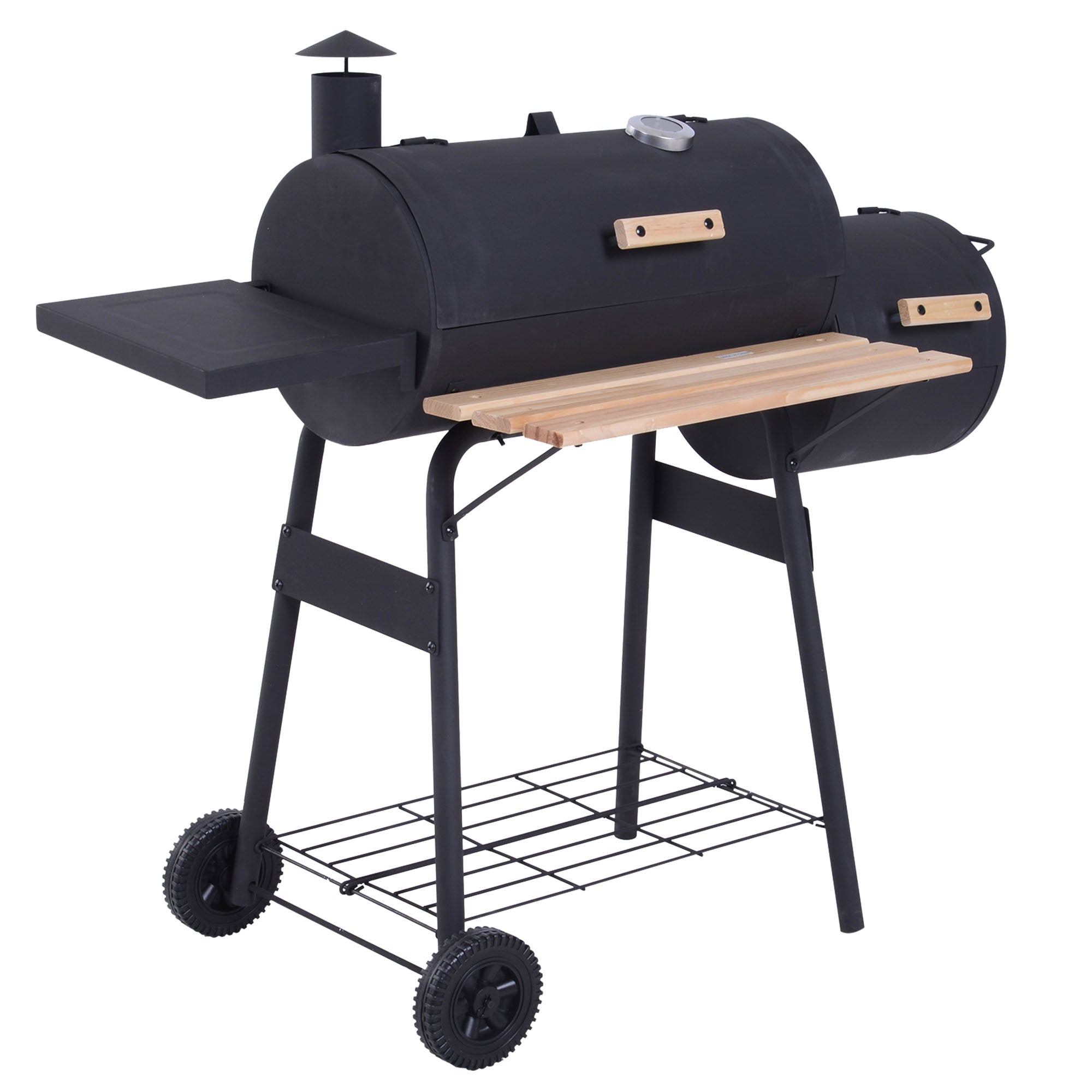 Outsunny 48" Steel Portable Backyard Charcoal BBQ Grill and Offset Smoker Combo with Wheels--1