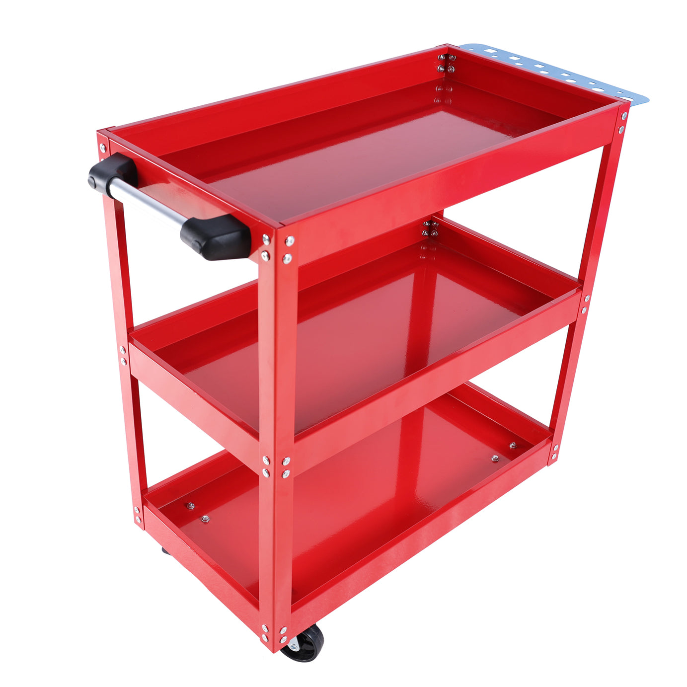 Tool Cart on Wheels, 3 Tier Rolling Mechanic Tool Cart, Heavy Duty Steel Utility Cart w/Lockable Wheels, 450 LBS Capacity Industrial Service Cart for Garage, Warehouse, Workshop (Bright Red)--1