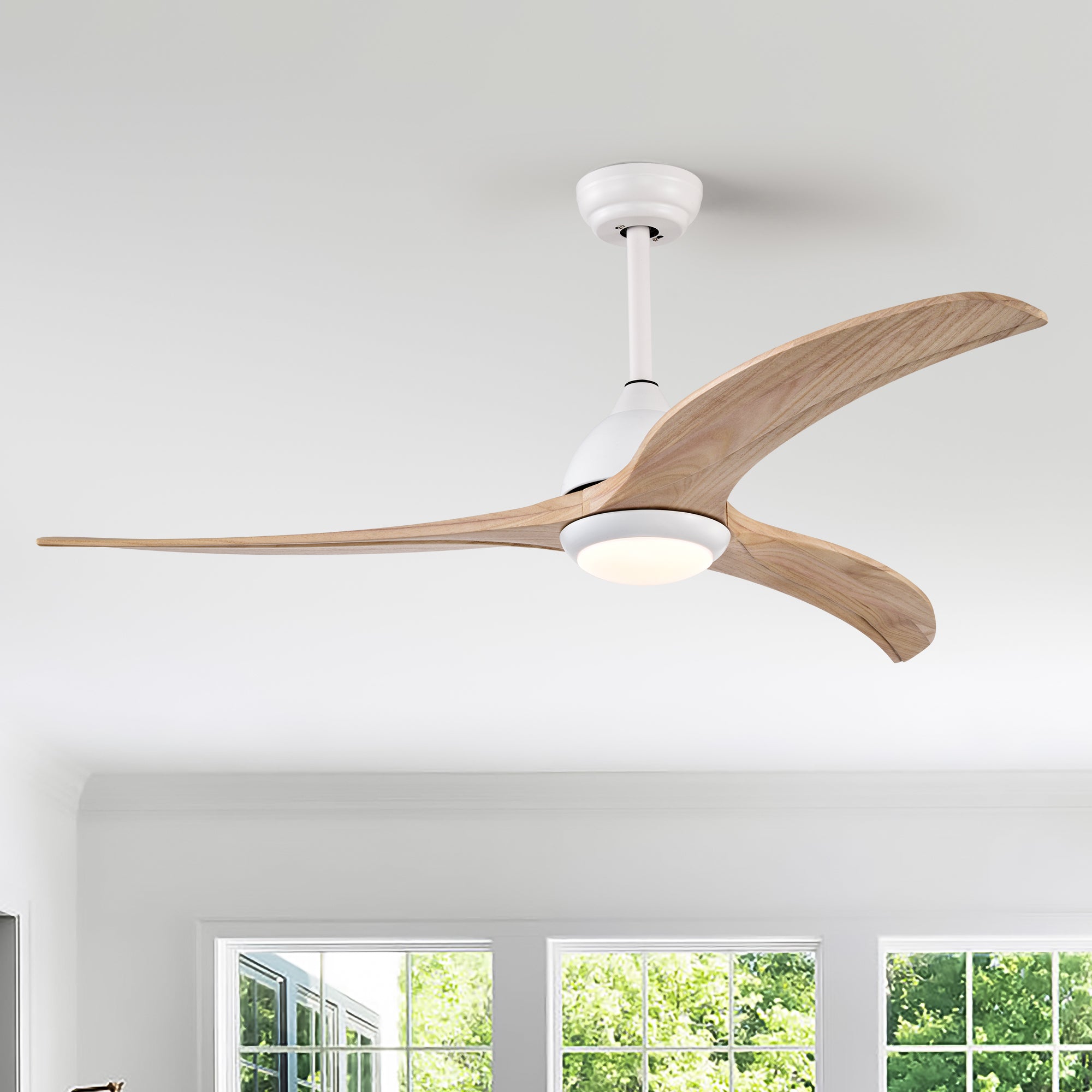 52" Ceiling Fan, Indoor Outdoor Ceiling Fan With Light with Remote Control, Noiseless Reversible Motor, 6 Speed ,3 Color , for Patio Living Room, Bedroom, Office,Indoor.(Matte White)--1