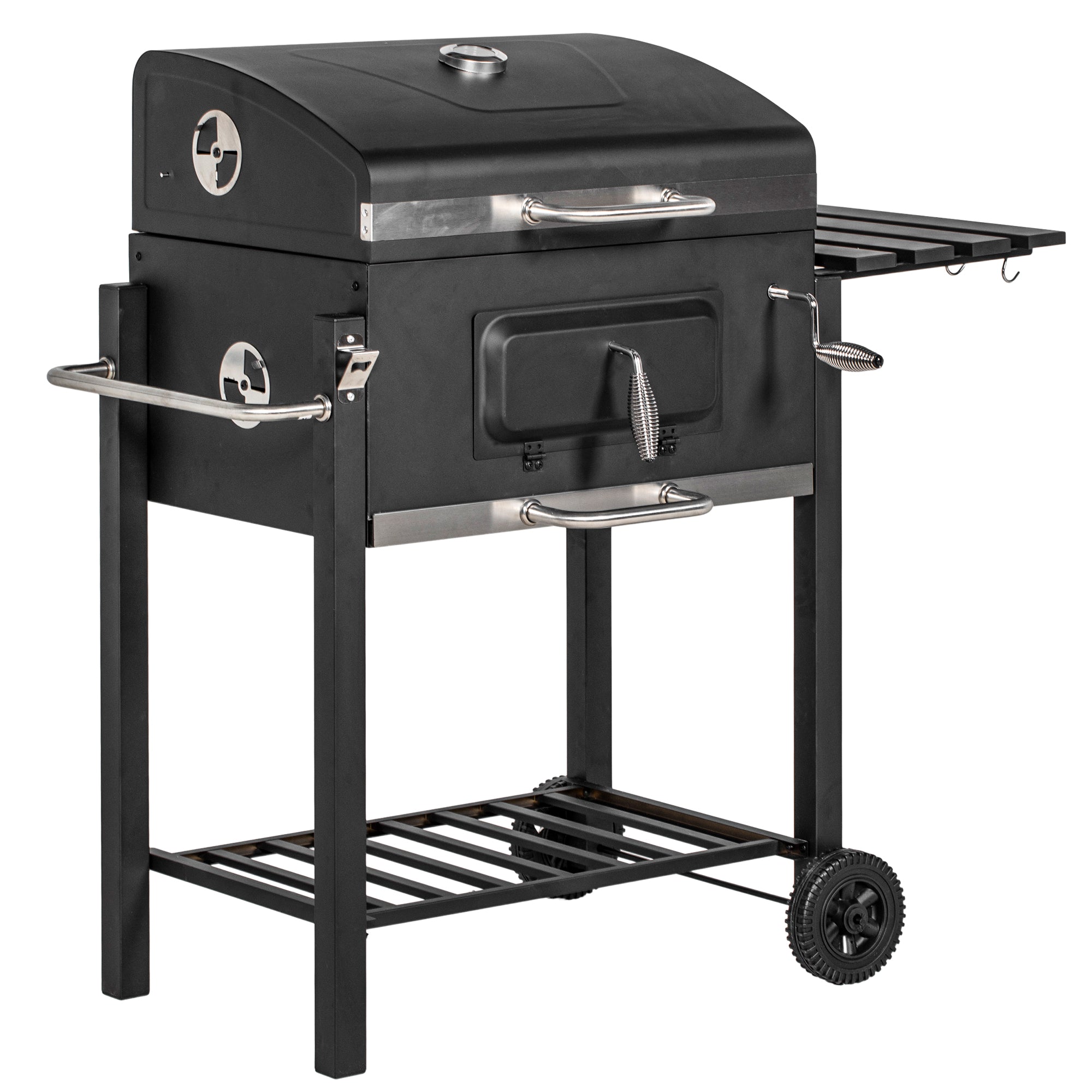 Outsunny Charcoal BBQ Grill, Outdoor Portable Cooker for Camping or Backyard Picnic with Side Table, Bottom Storage Shelf, Wheels and Handle, Black--1