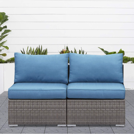 2 Piece Outdoor Patio Armless Sofa PE rattan Water Resistance - Blue--1