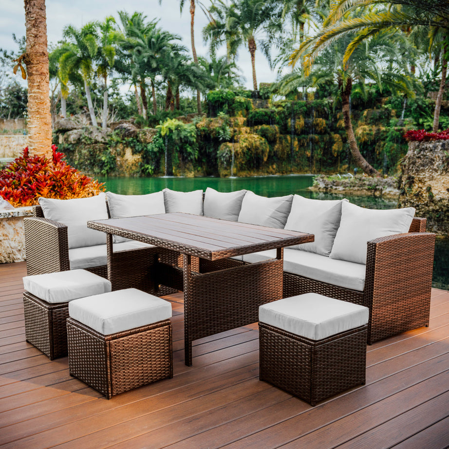 7 Piece Patio Dining Sofa Set--1