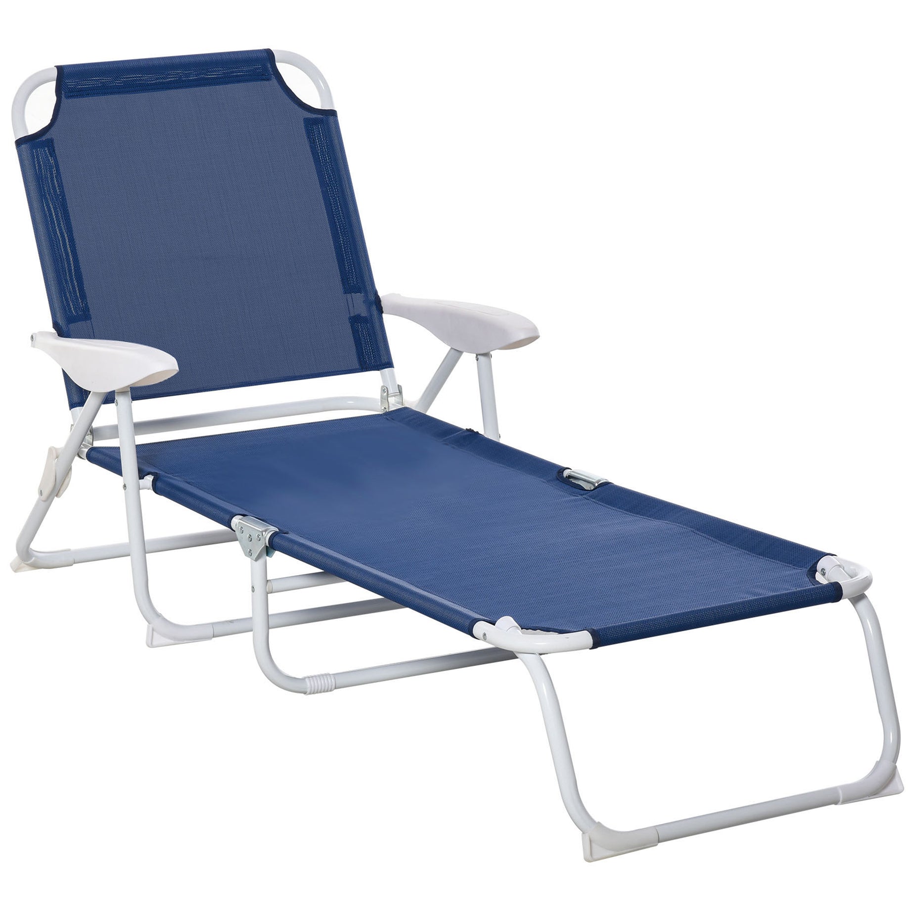 Outsunny Folding Chaise Lounge, Outdoor Sun Tanning Chair, 4-Position Reclining Back, Armrests, Metal Frame and Mesh Fabric for Beach, Yard, Patio, Blue--1