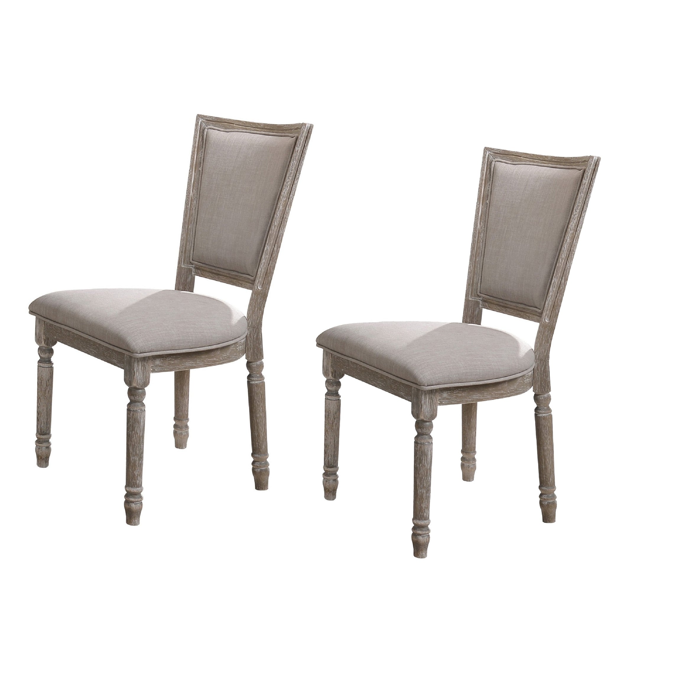 Wooden Chair with Fabric Upholstered Seating, Set of 2, Gray and Brown--1