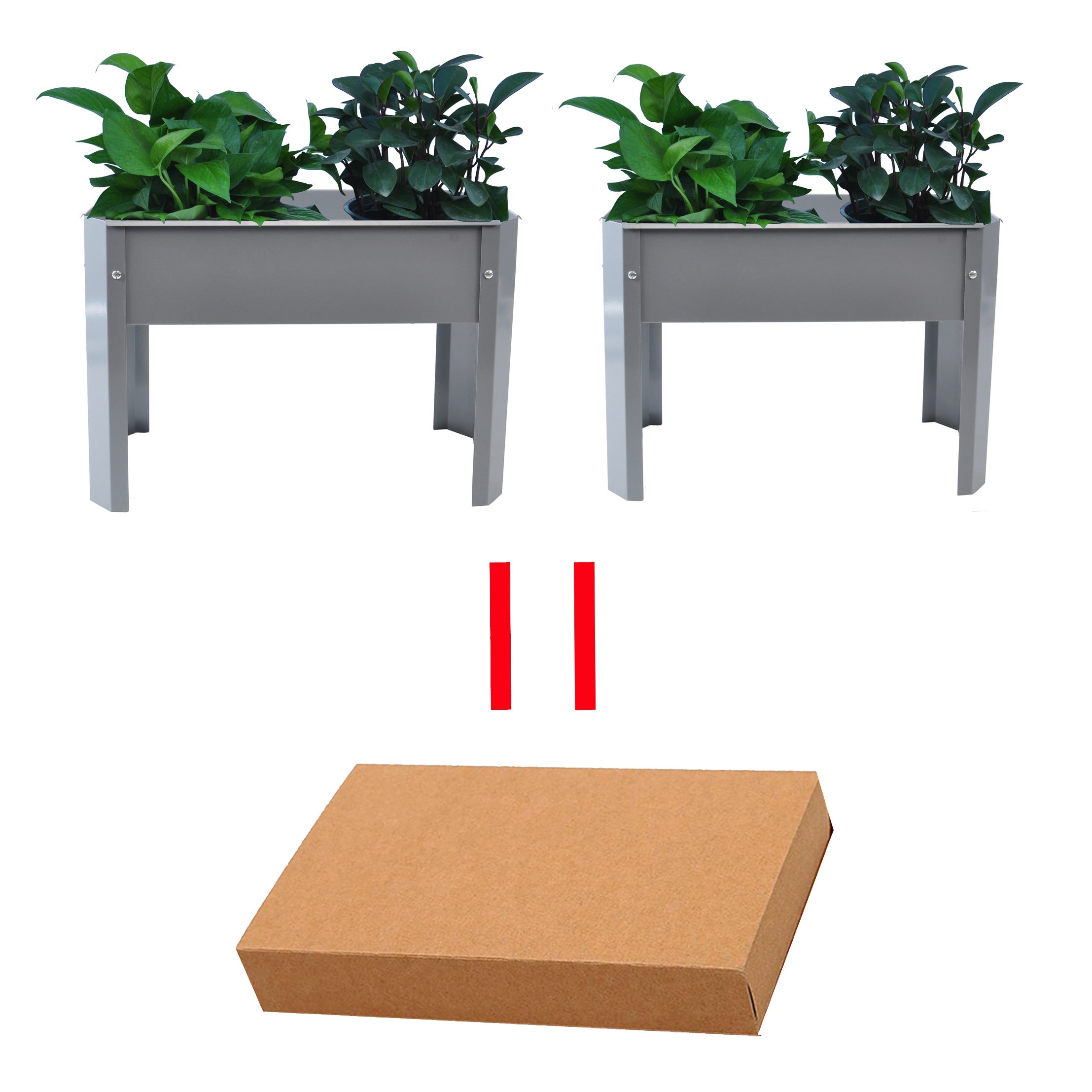 Elevated garden bed, metal elevated outdoor flowerpot box, suitable for backyard and terrace, large flowerpot, suitable for vegetable and flower    Grey*2--1