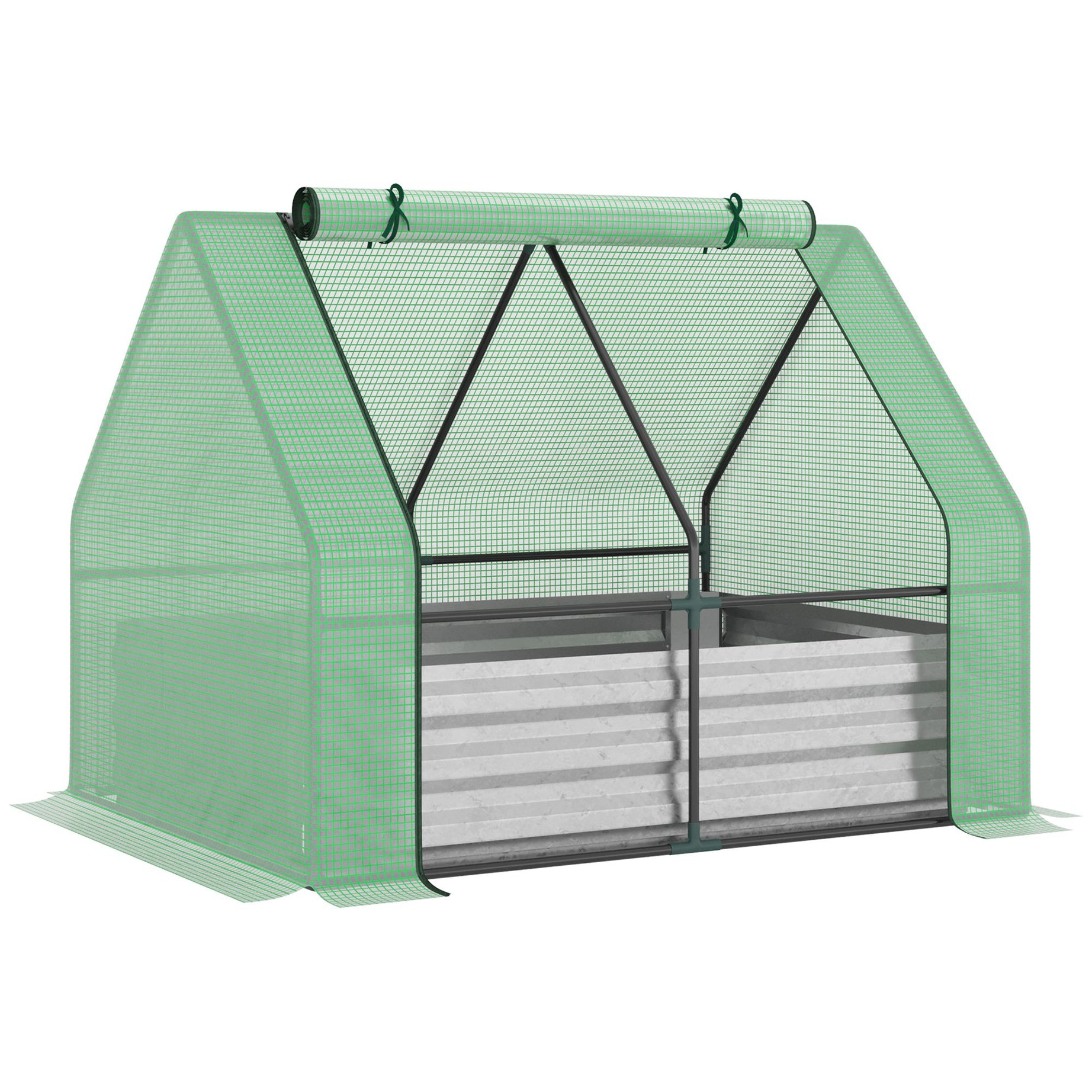 Outsunny Galvanized Raised Garden Bed with Mini Greenhouse Cover, Outdoor Metal Planter Box with 2 Roll-Up Windows for Growing Flowers, Fruits, Vegetables, and Herbs, 50" x 37.5" x 36.25", Green--1