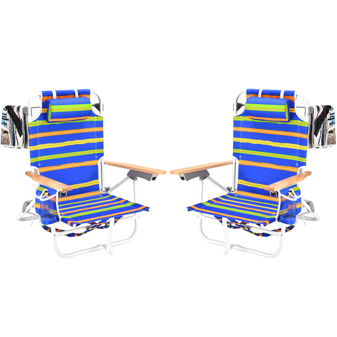 2PCS Backpack Beach Chairs for Adults Beach towel backpack beach chairs for adults 5 position chair with pouch folding lightweight positions back pack 13 inch high--1