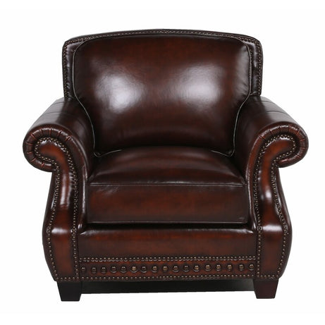 Traditional Roll Arm Nailhead Leather Chair--1