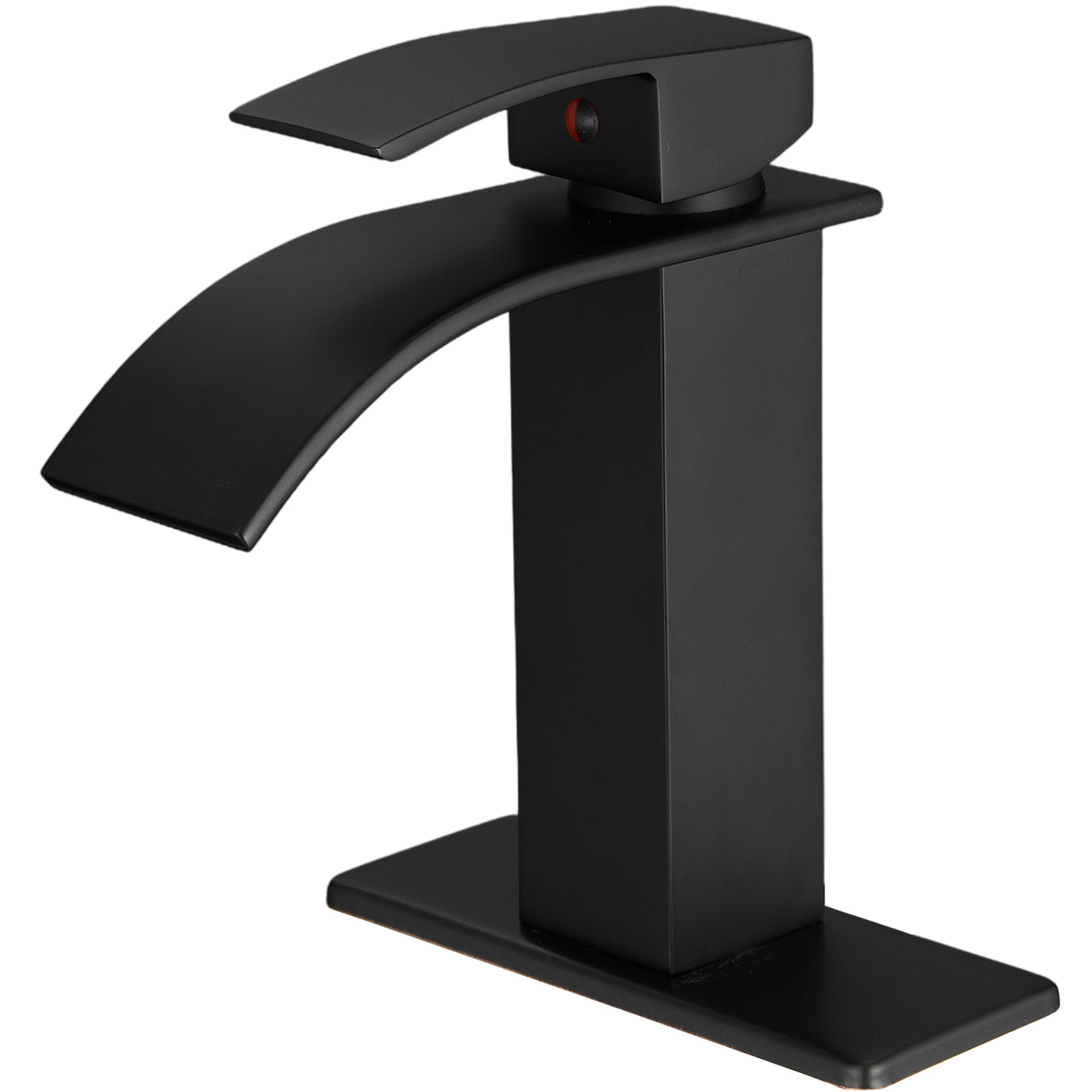 Matte Black Waterfall Single-Handle Low-Arc Bathroom Faucet with Drain--1