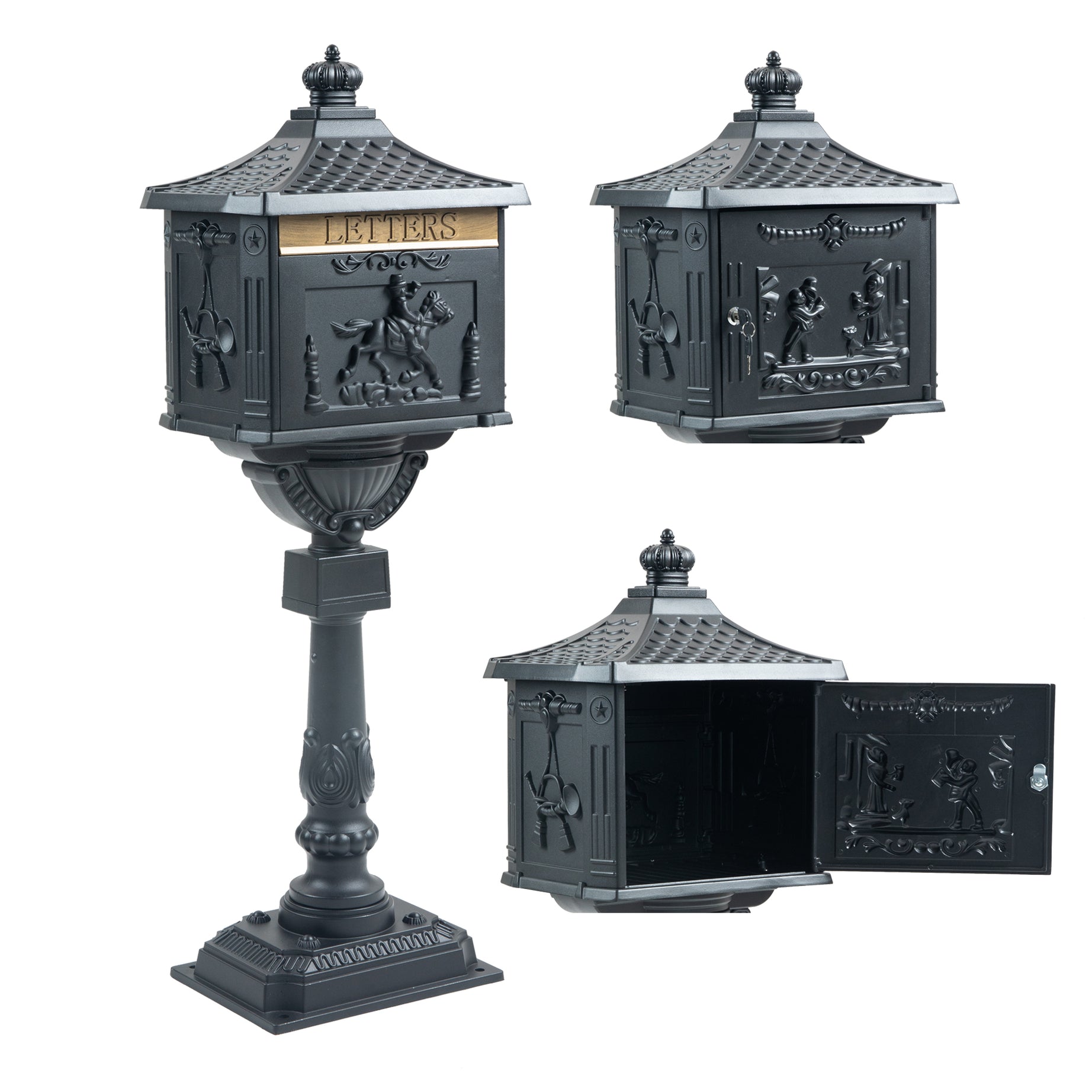 Mailbox Cast Aluminum Black Mail Box Postal Box Security Heavy Duty New--1