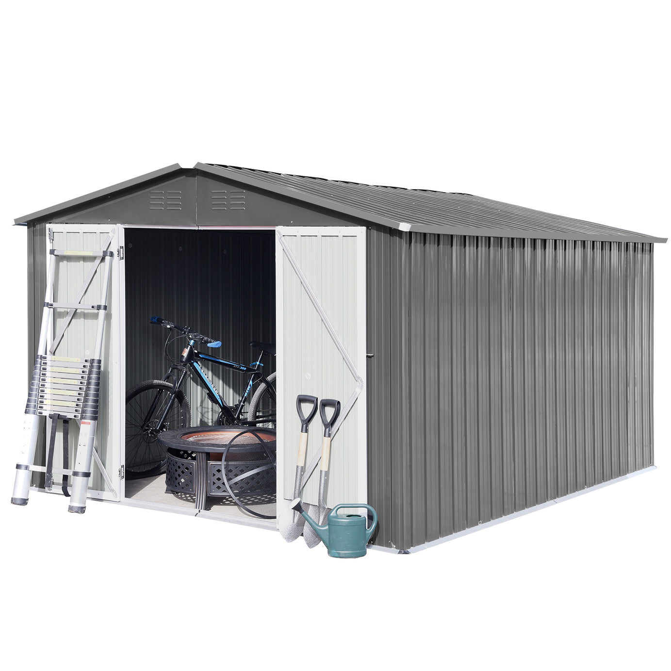 Metal garden sheds 10ftx12ft outdoor storage sheds Grey--1