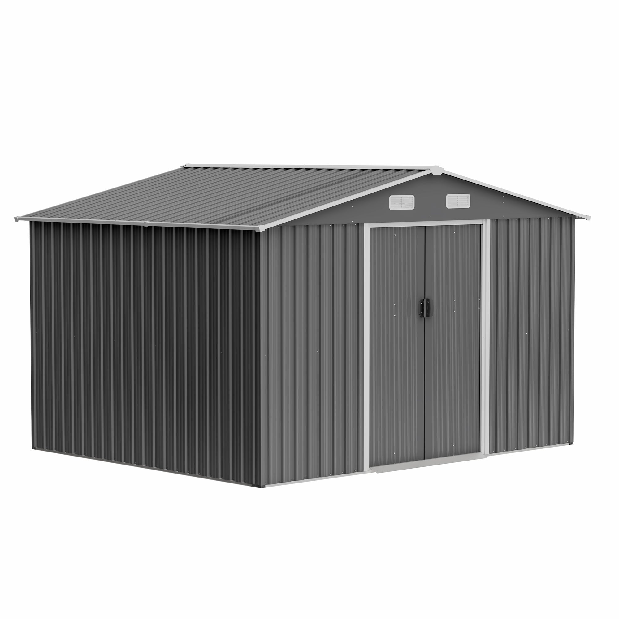 10X8 FT Outdoor Storage Shed,  Metal Foundation & Lockable Doors, Tool Shed for Garden, Patio, Backyard, Lawn, Grey--1