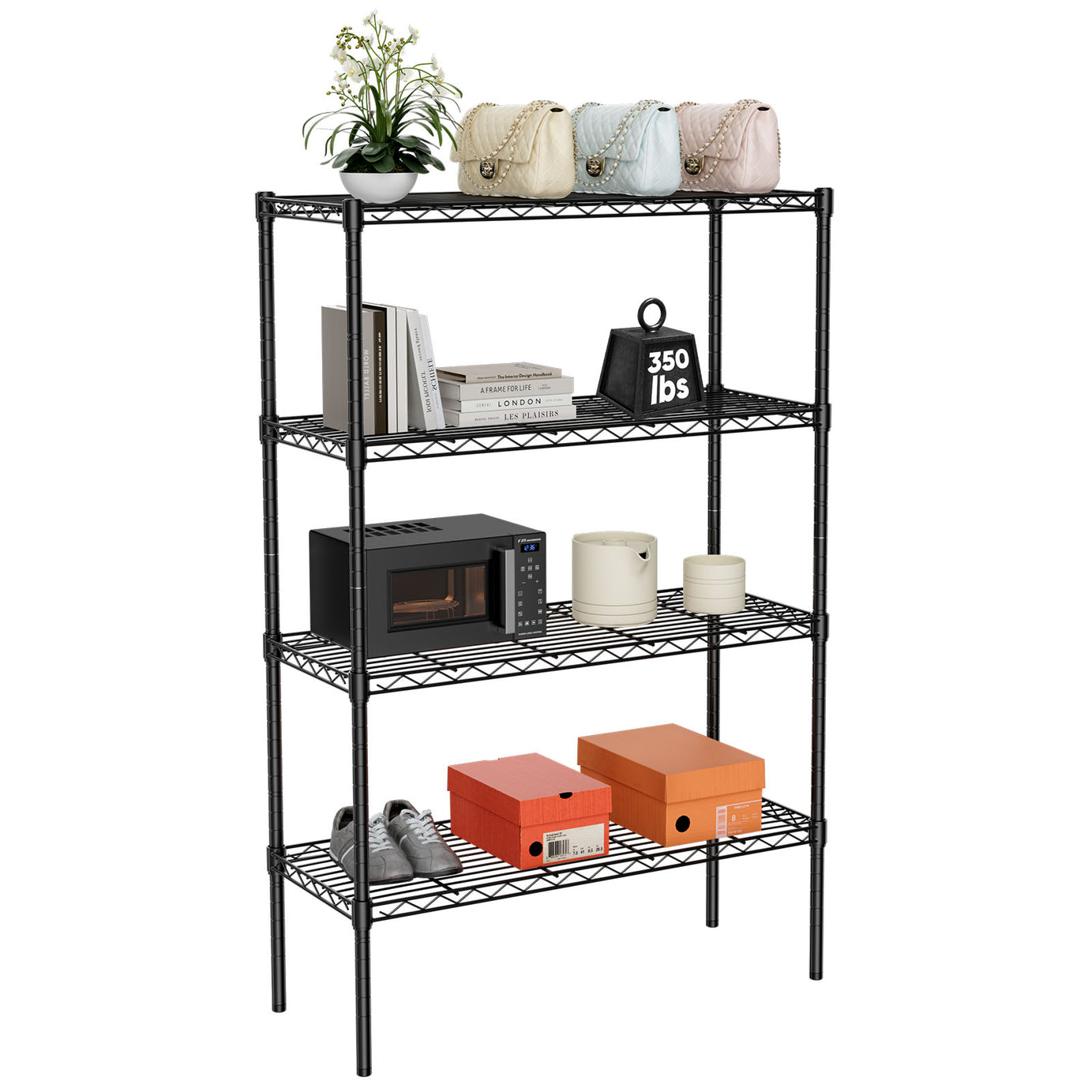 Storage Shelving Unit, Adjustable Metal Wire Racks Heavy Duty Standing Shelf Organizer for Kitchen, Closet, Pantry, Garage, Bathroom, Laundry,4-Tier--1