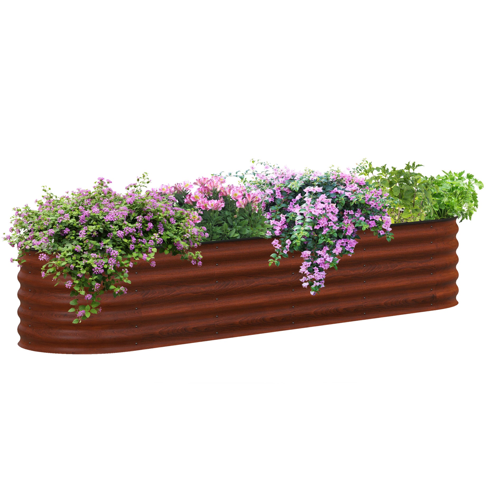 Outsunny 8' x 2' x 1.4' Galvanized Raised Garden Bed Kit, Outdoor Metal Elevated Planter Box with Safety Edging, Easy DIY Stock Tank for Growing Flowers, Herbs & Vegetables, Brown--1