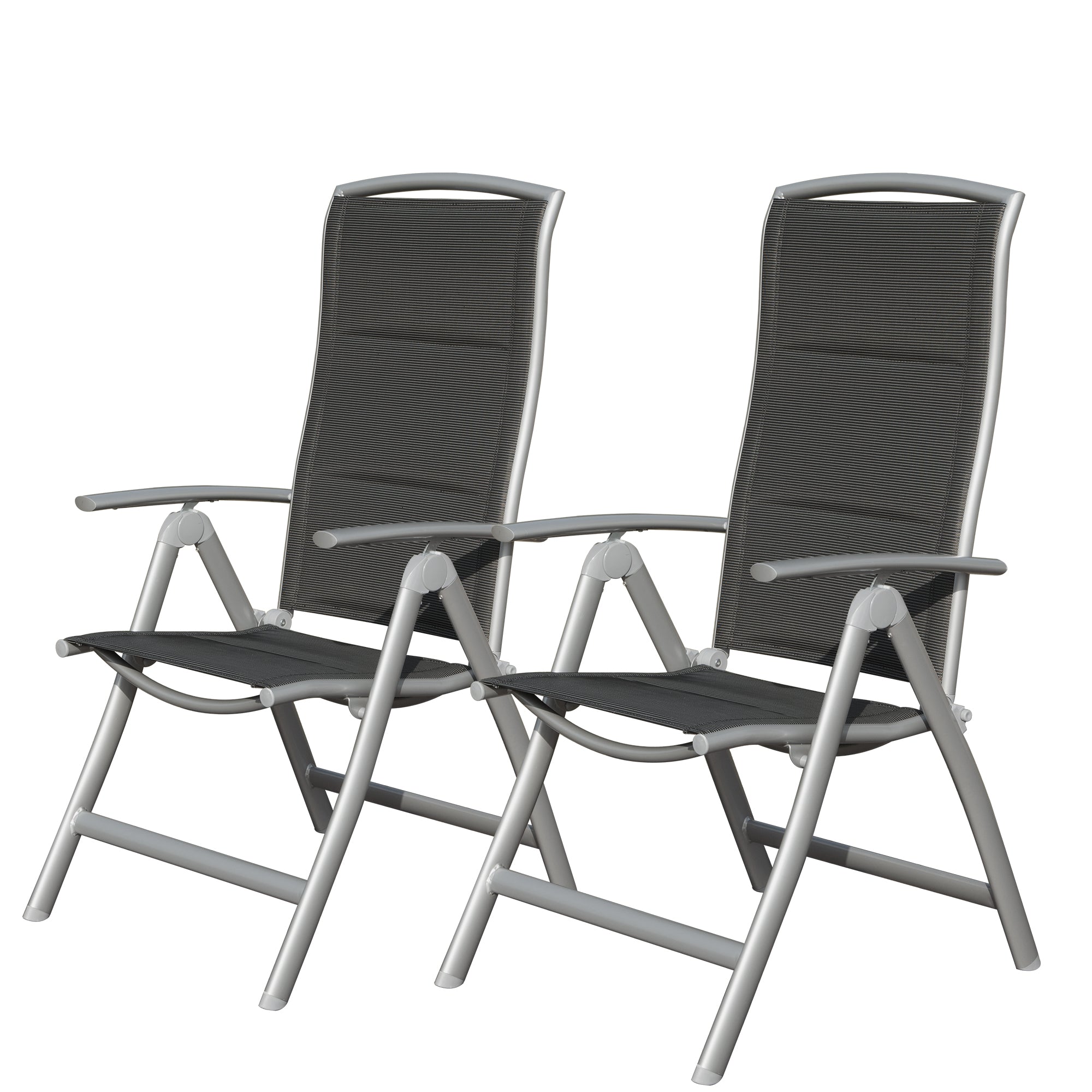 Patio Folding Chairs Set of 2, Aluminium Frame Outdoor Reclining Patio Chairs for Garden Camping Poolside Beach Deck, Adjustable High Back Lawn Chairs with Soft Cotton-Padded Seat, Dark Gray--1