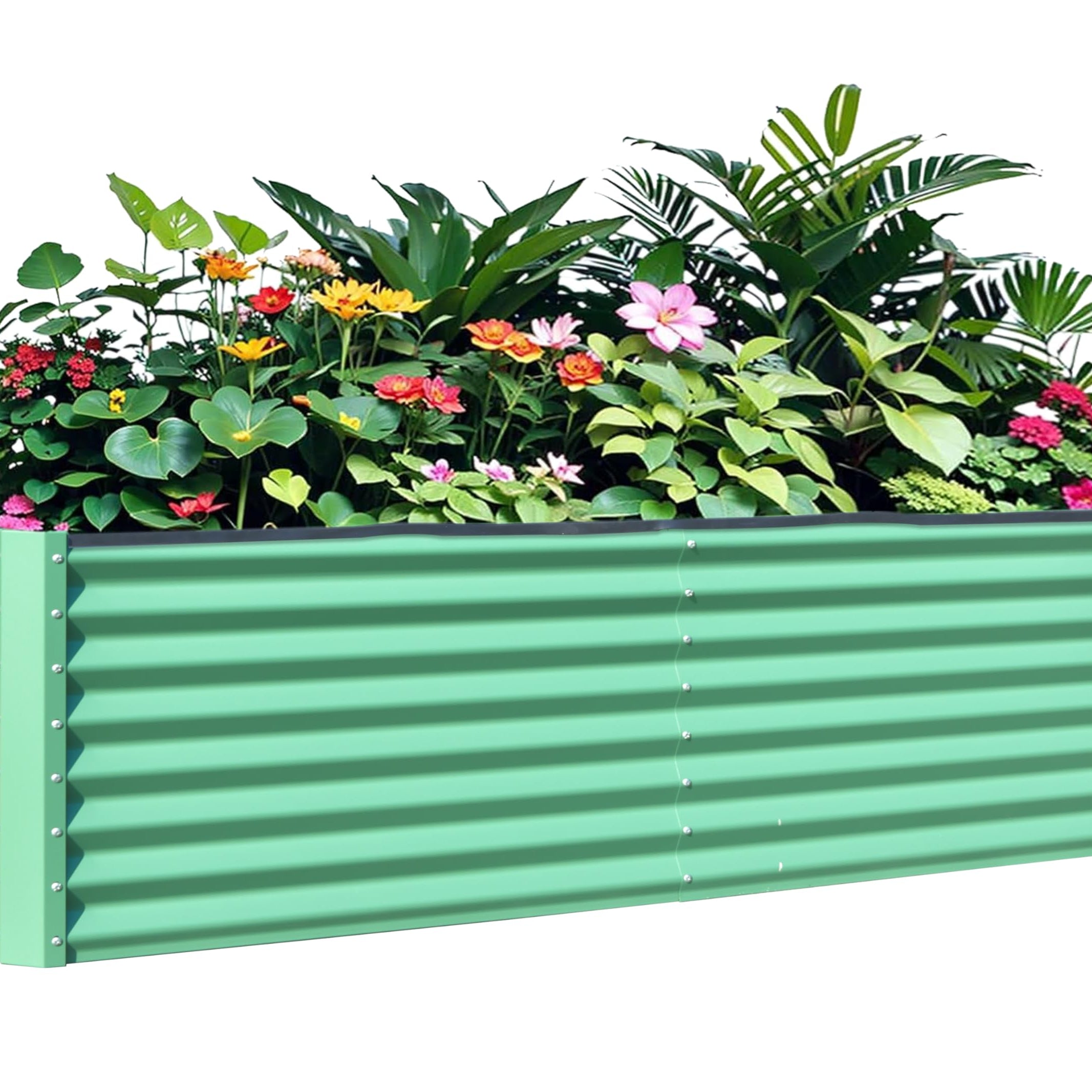 8x4x2 ft Galvanized Raised Garden Bed, Outdoor Planter Garden Boxes Large Metal Planter Box for Gardening Vegetables Fruits Flowers,Green--1