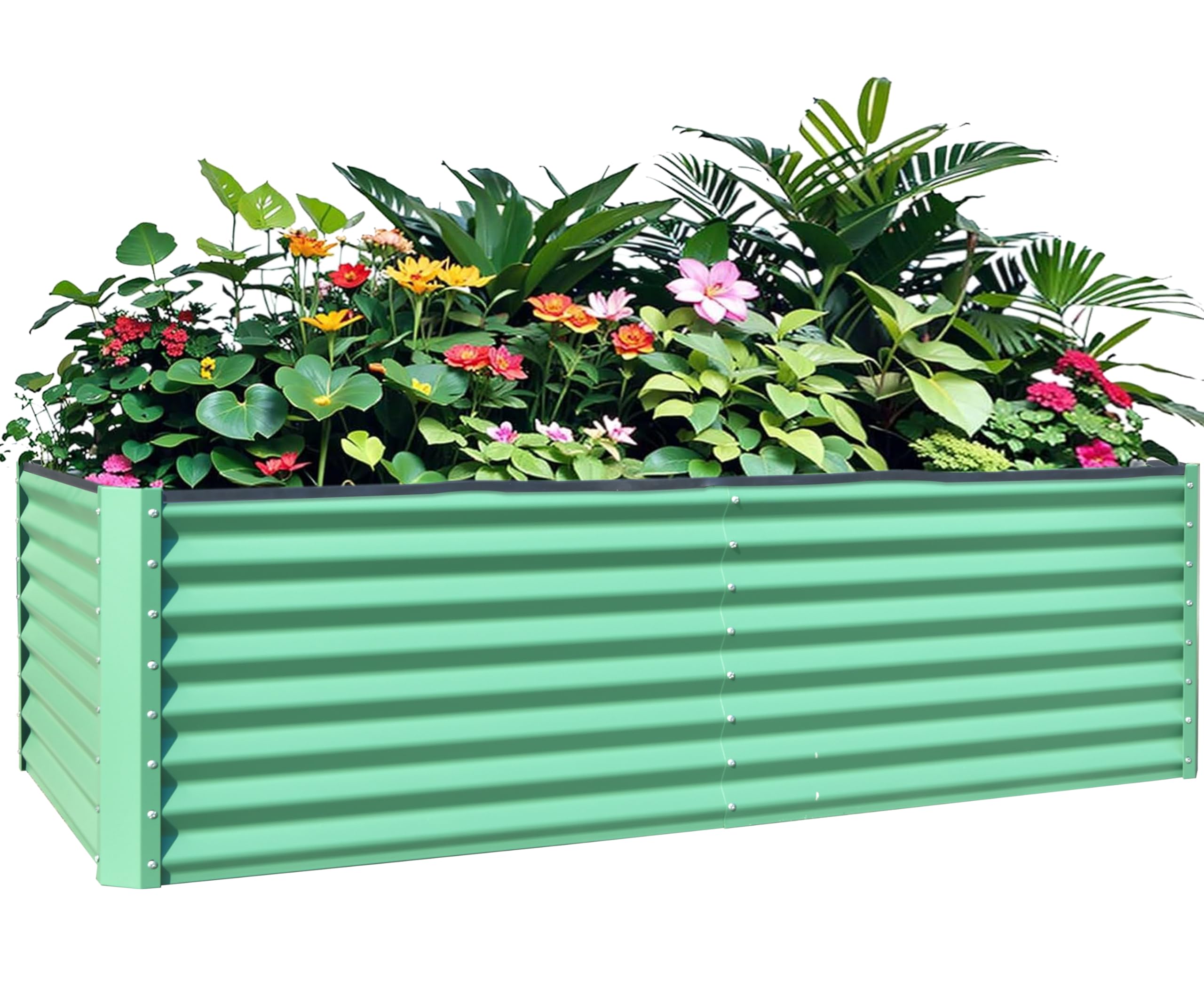 8x4x2 ft Galvanized Raised Garden Bed, Outdoor Planter Garden Boxes Large Metal Planter Box for Gardening Vegetables Fruits Flowers,Green--1