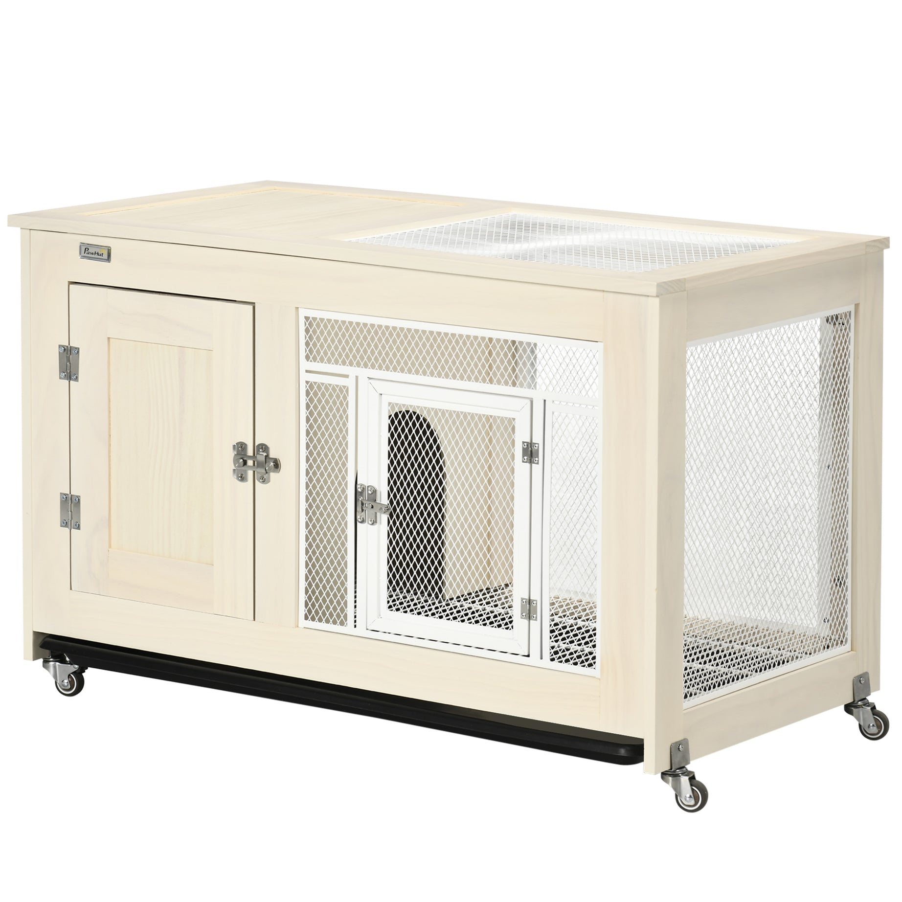 PawHut Small Rabbit Hutch Indoor Bunny Cage on Wheels, Rabbit Habitat with Tough Pinewood, Openable Top, Rabbit Cage Inside, 37.5" x 21" x 24.5"--1