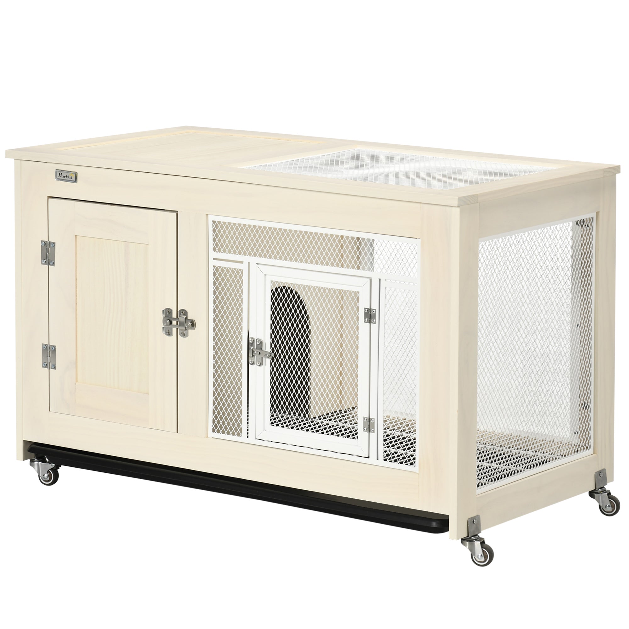 PawHut Small Rabbit Hutch Indoor Bunny Cage on Wheels, Rabbit Habitat with Tough Pinewood, Openable Top, Rabbit Cage Inside, 37.5" x 21" x 24.5"--1