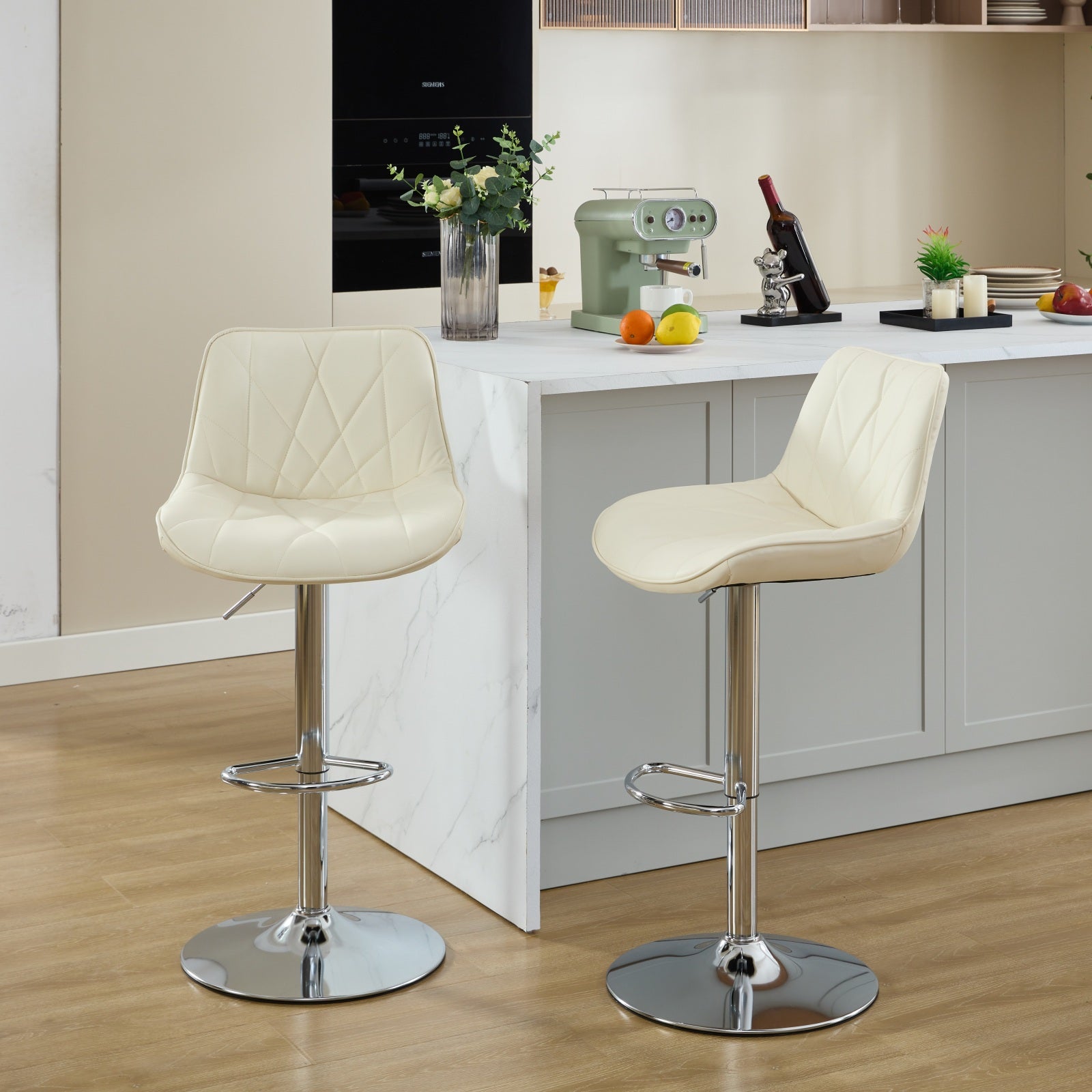 Counter Height Bar Stools Kitchen Island Barstools Adjustable Swivel Counter Stool Bar Height Island Chairs with Back,Set of 2, Cream--1