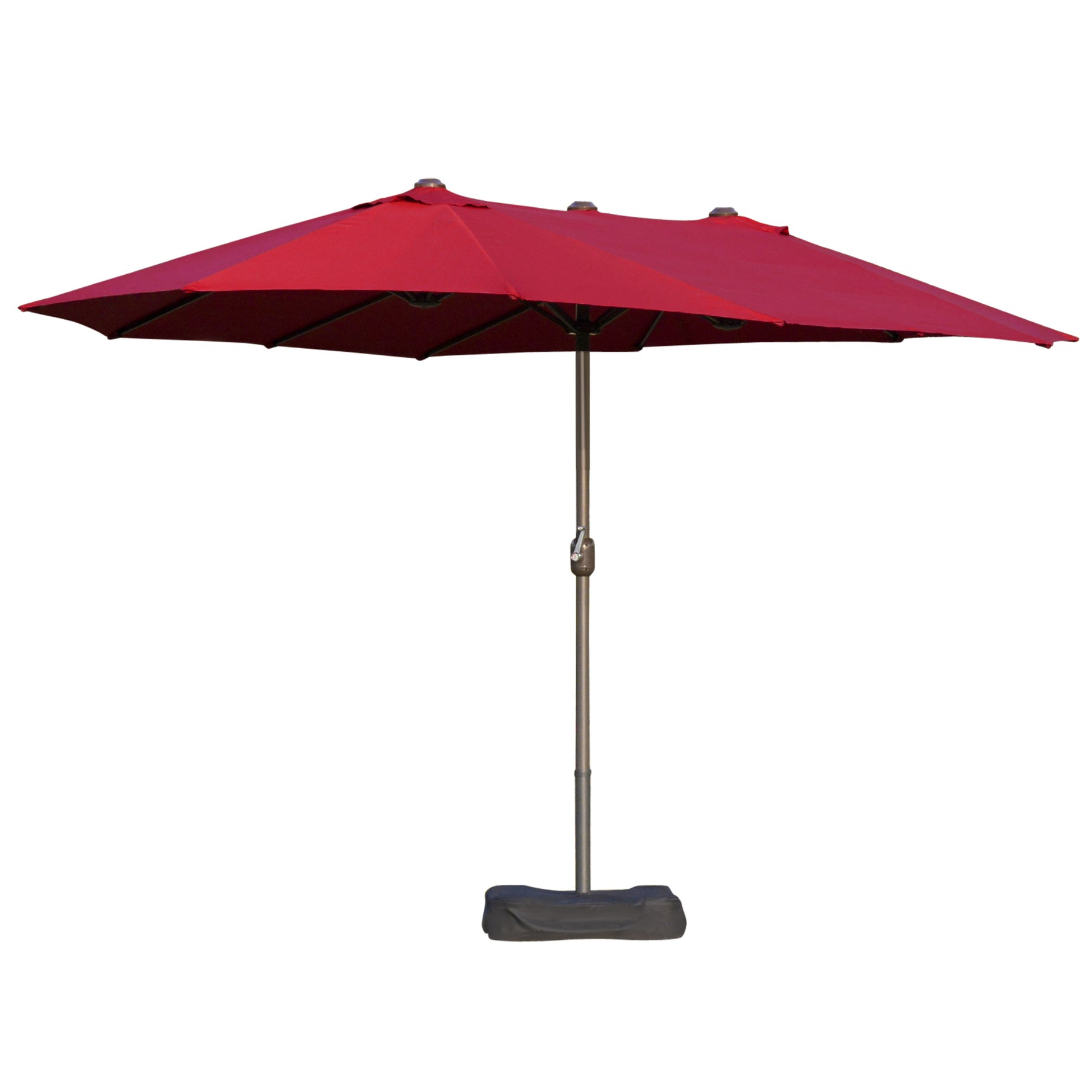 Outsunny Patio Umbrella 15' Steel Rectangular Outdoor Double Sided Market with base, Sun Protection & Easy Crank for Deck Pool Patio, Wine Red--1