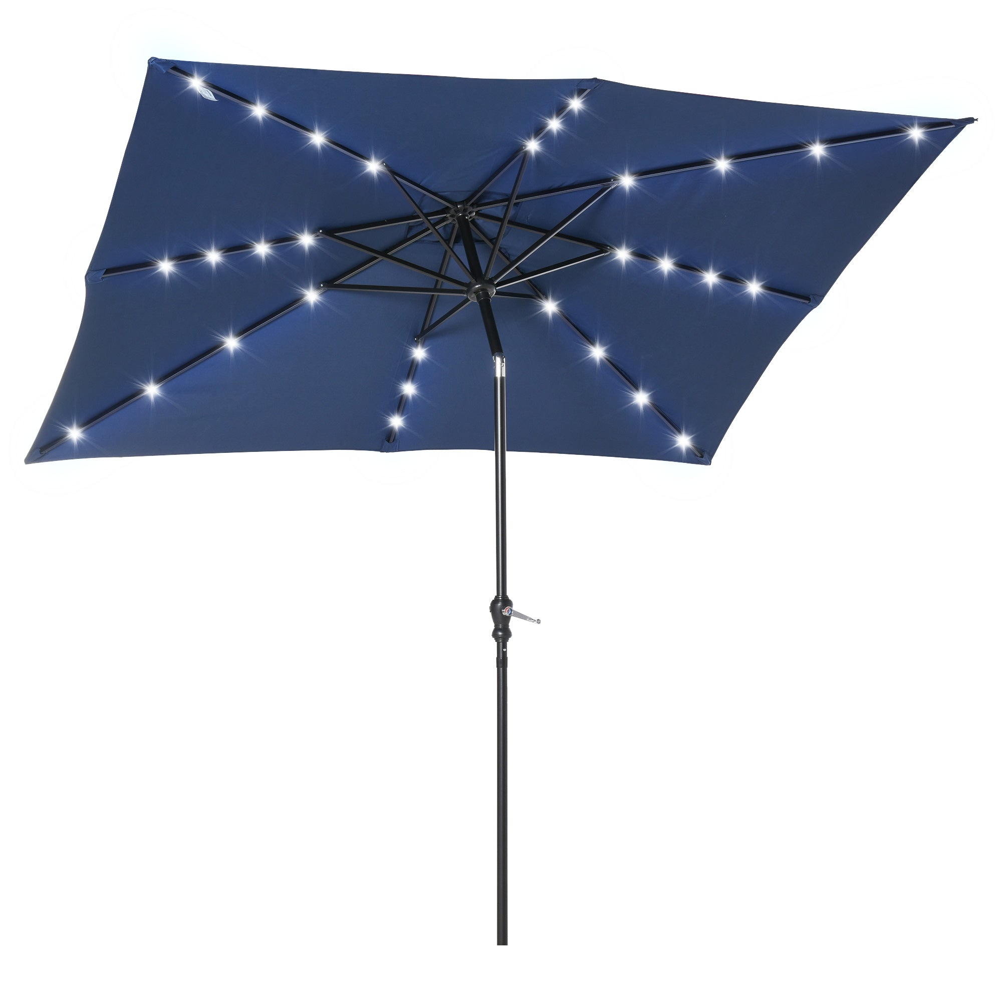 Outsunny 9' x 7' Solar Umbrella, LED Lighted Patio Umbrella for Table or Base with Tilt & Crank, Outdoor Umbrella for Garden, Deck, Backyard, Pool, Beach, Blue--1