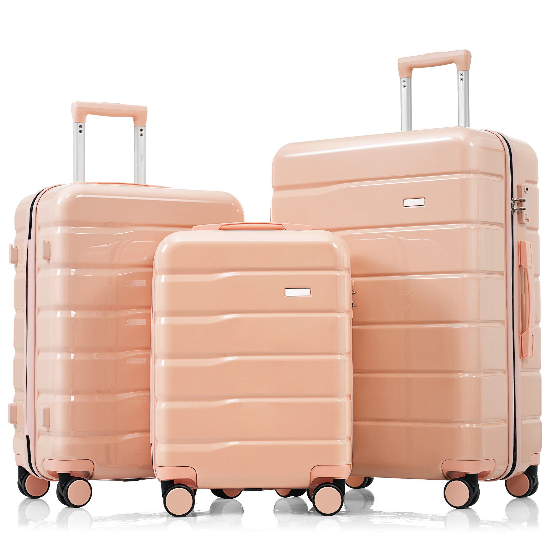 Premium ABS Travel Luggage Set , 3-Piece TSA Lock Suitcase Ensemble with 20, 24, and 28 Inch Sizes with 360° Spinner Wheels, pink--1