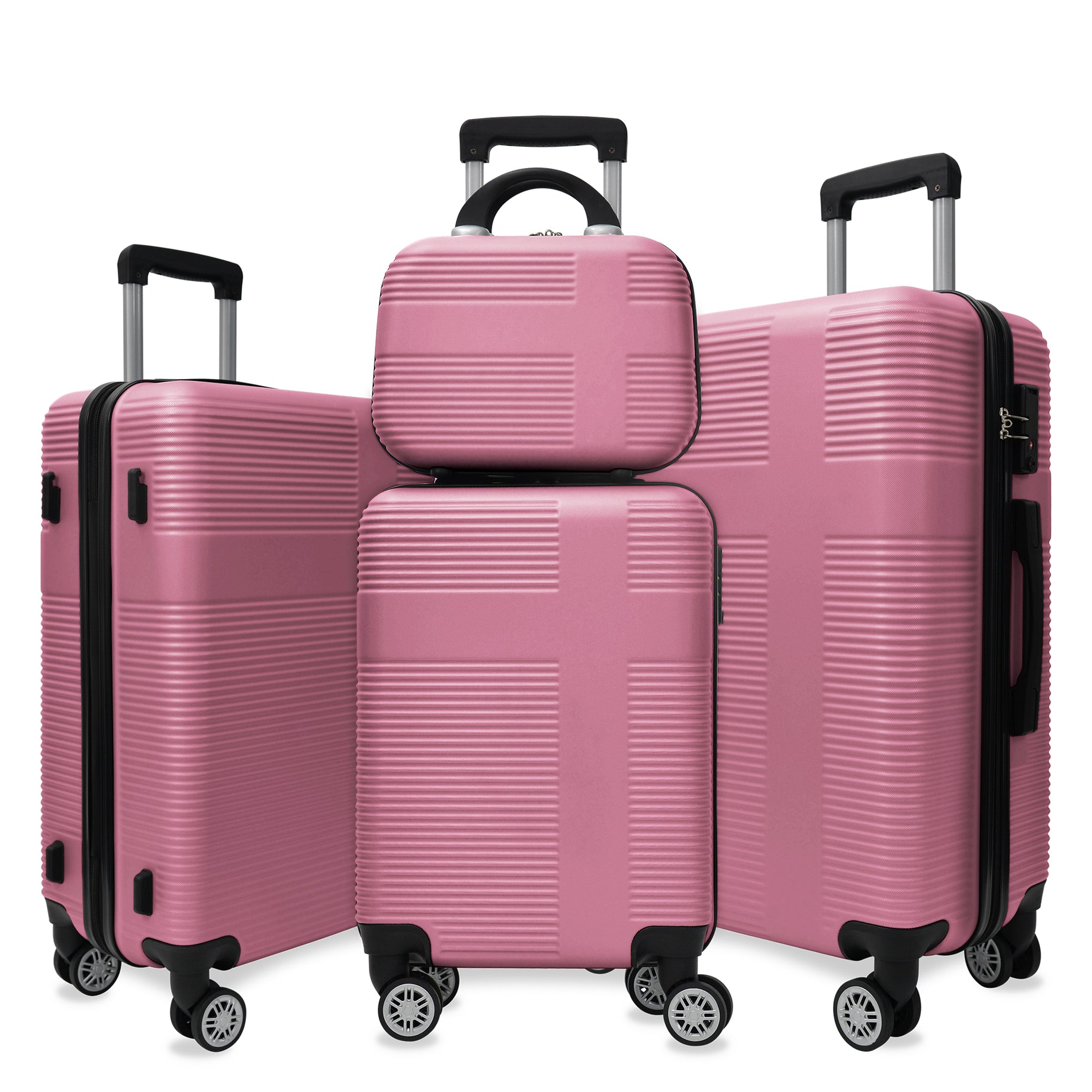 Luggage 4 Piece Set with Spinner Wheels, Hardshell Lightweight Suitcase with TSA Lock,Checked Luggage,Pink(12/20/24/28in)--1