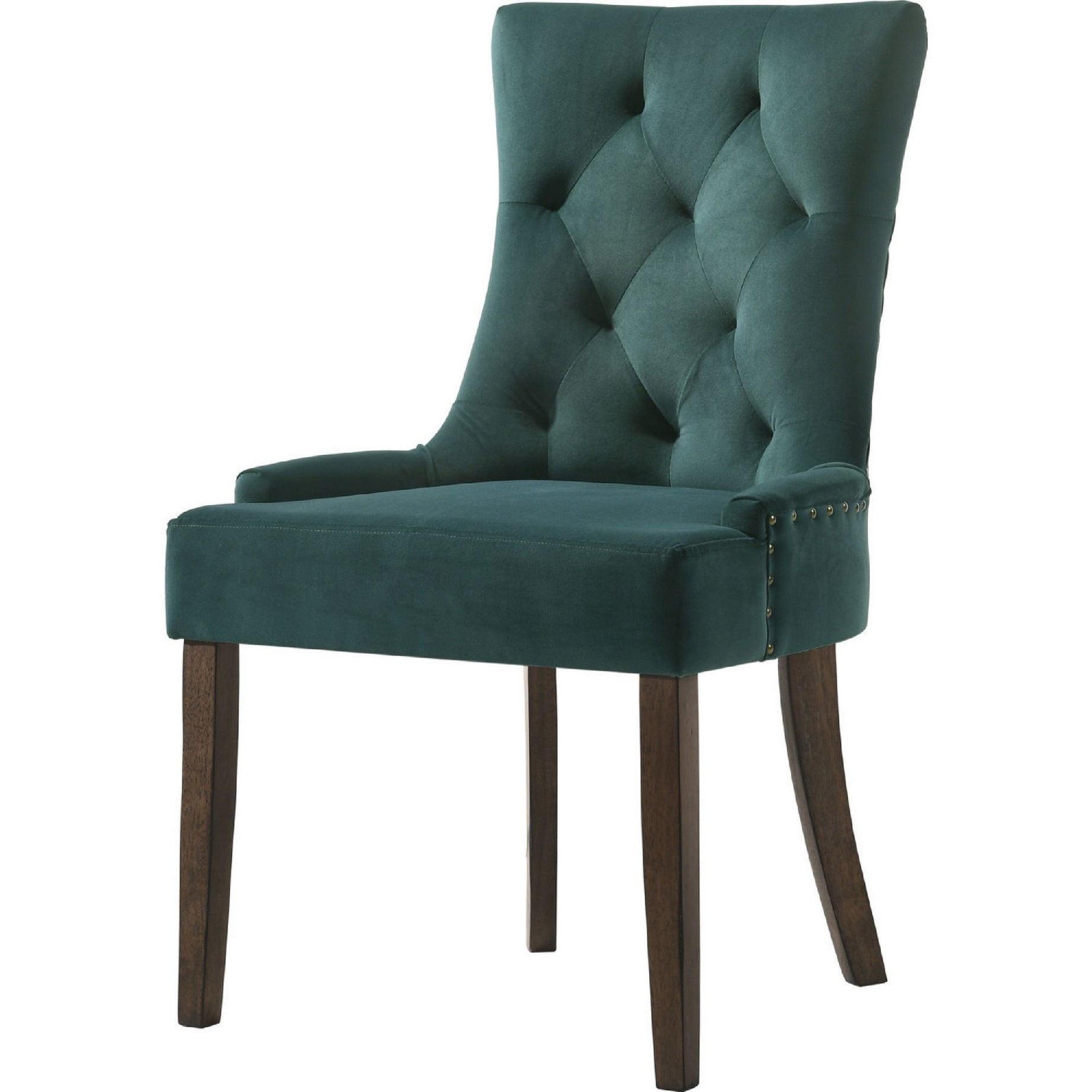 Esme 24 Inch Solid Wood Dining Chair, Velvet, Tufted, Set of 2, Green--1