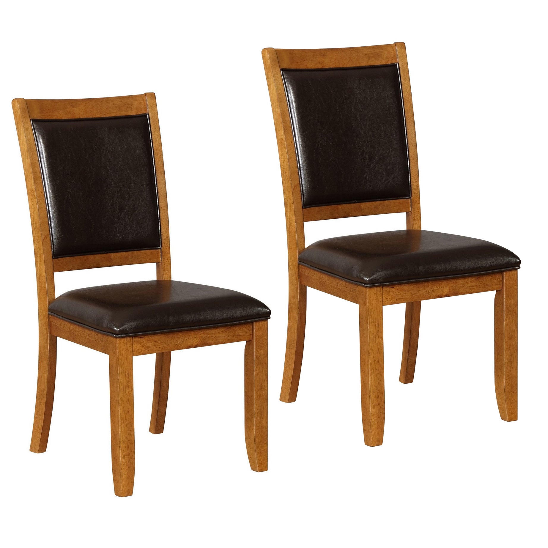 19 Inch Dining Chair, Set of 2, Brown Wood Frame, Faux Leather Seating--1