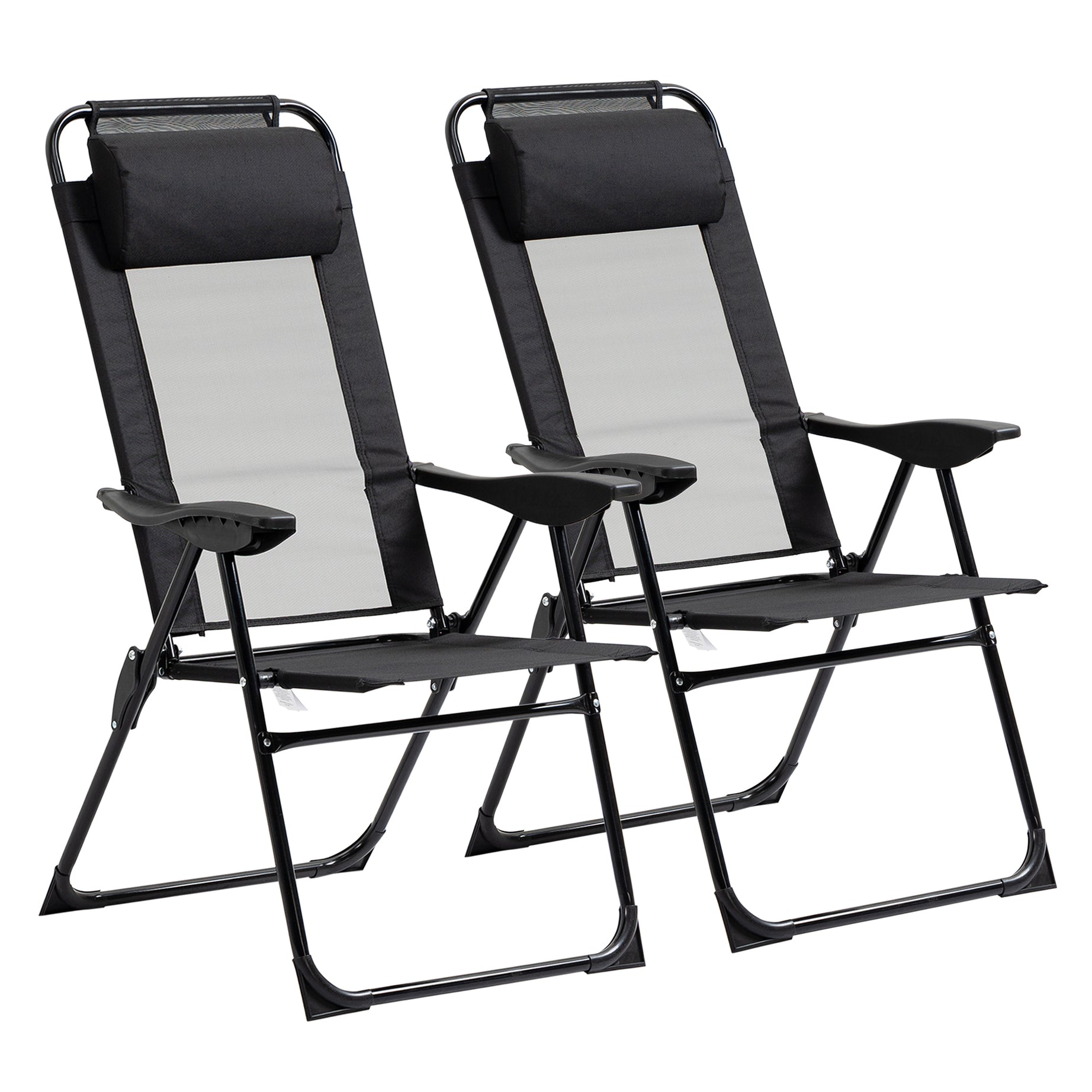 Outsunny Folding Patio Chairs Set of 2, Outdoor Deck Chair with Adjustable Sling Back, Camping Chair with Removable Headrest for Garden, Backyard, Lawn, Black--1